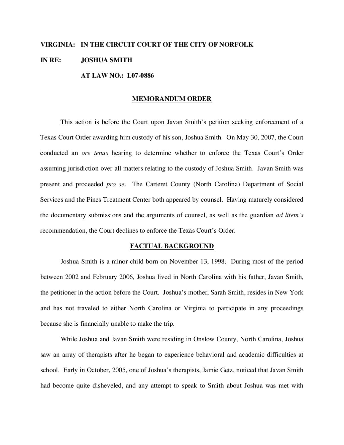 Javan Smith Memorandum Order