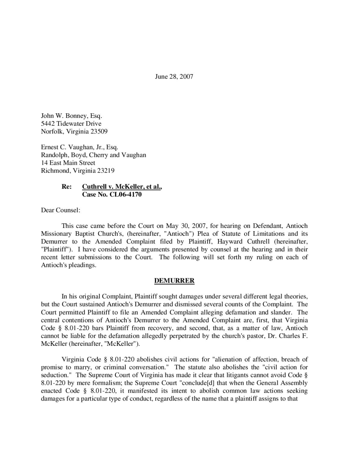 Cuthrell Antioch Opinion Letter