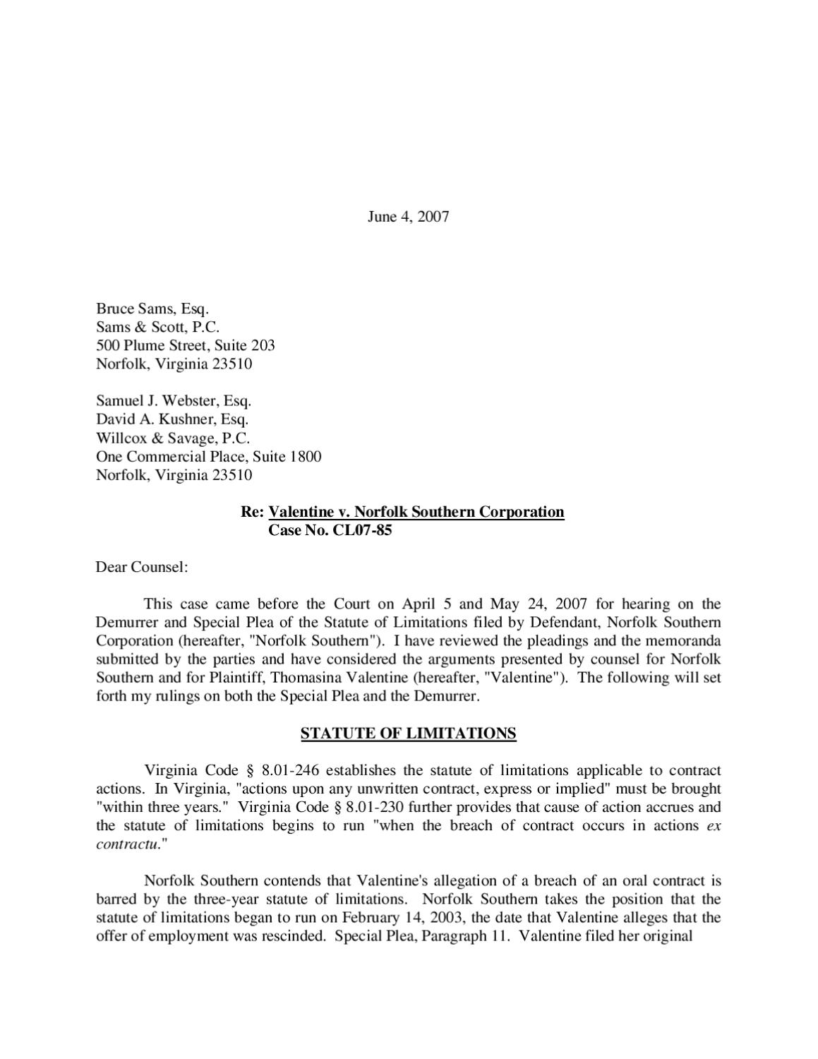 Valentine Opinion Letter