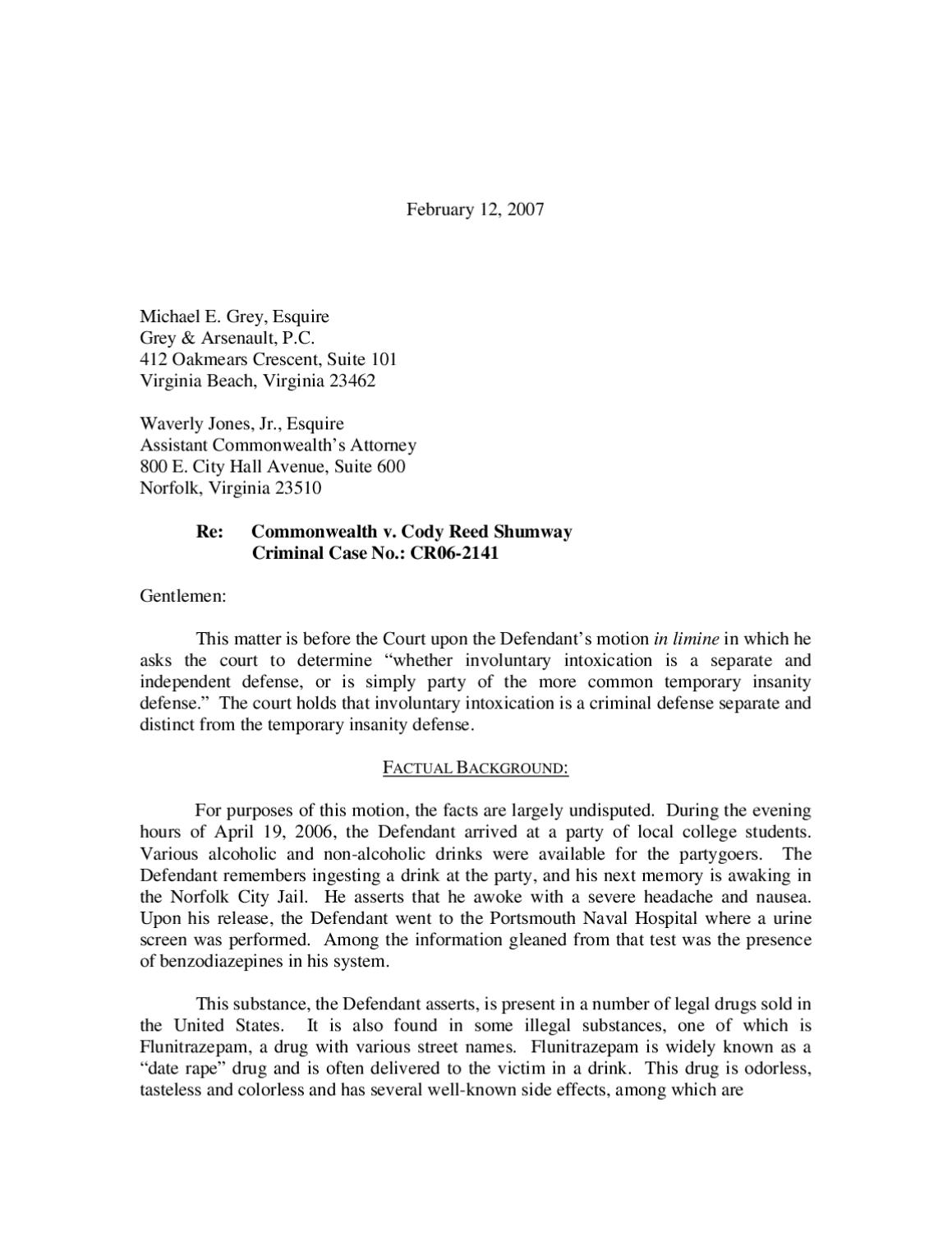 Shumway Letter Opinion