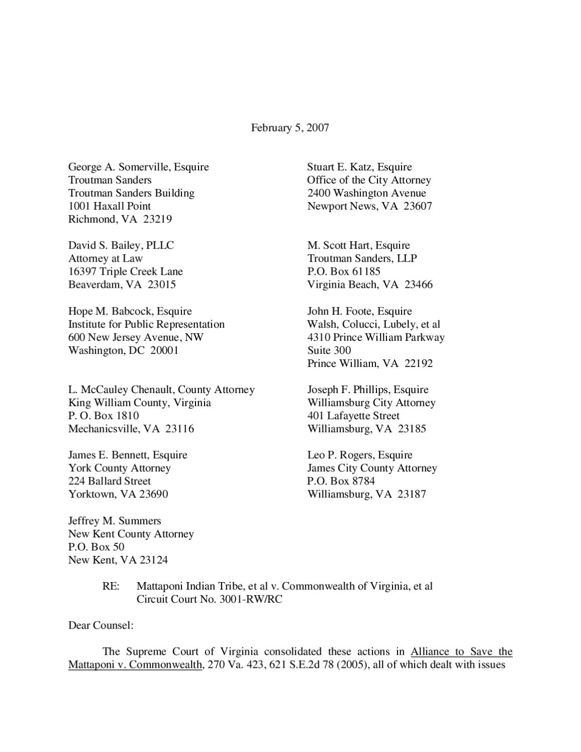 Various motions – Opinion Letter