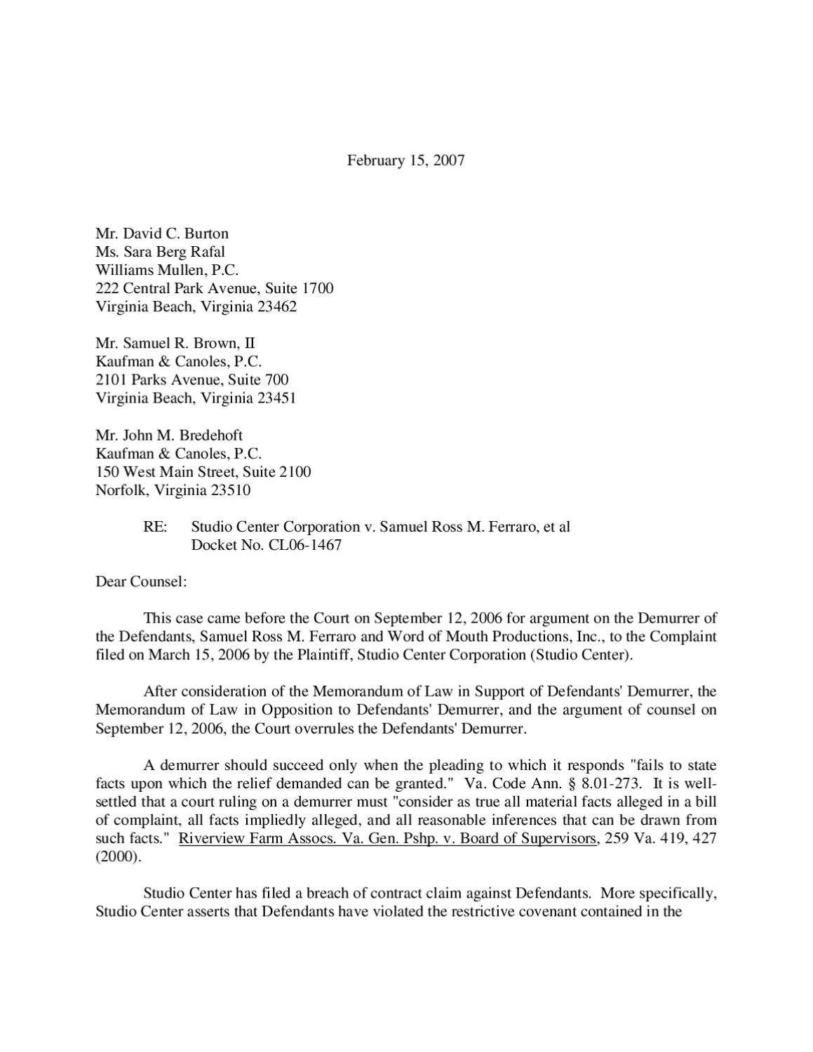 Demurrer Studio Cntr