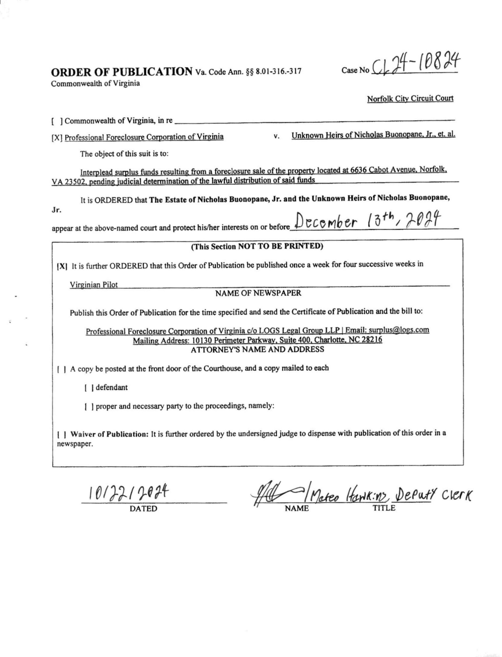 CL24-10824 Order of Publication