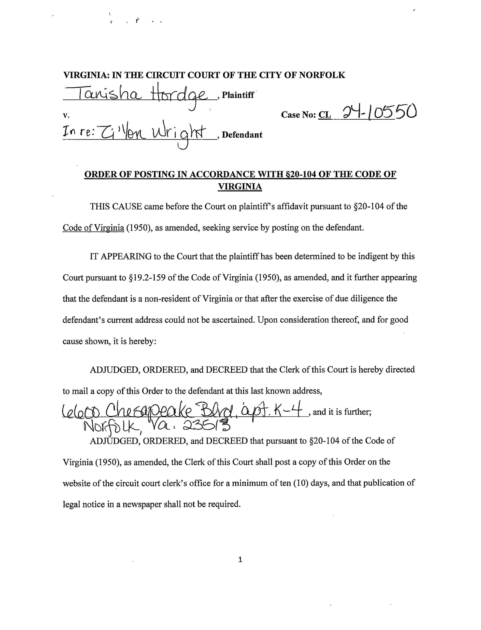 CL24-10550 Order of Posting