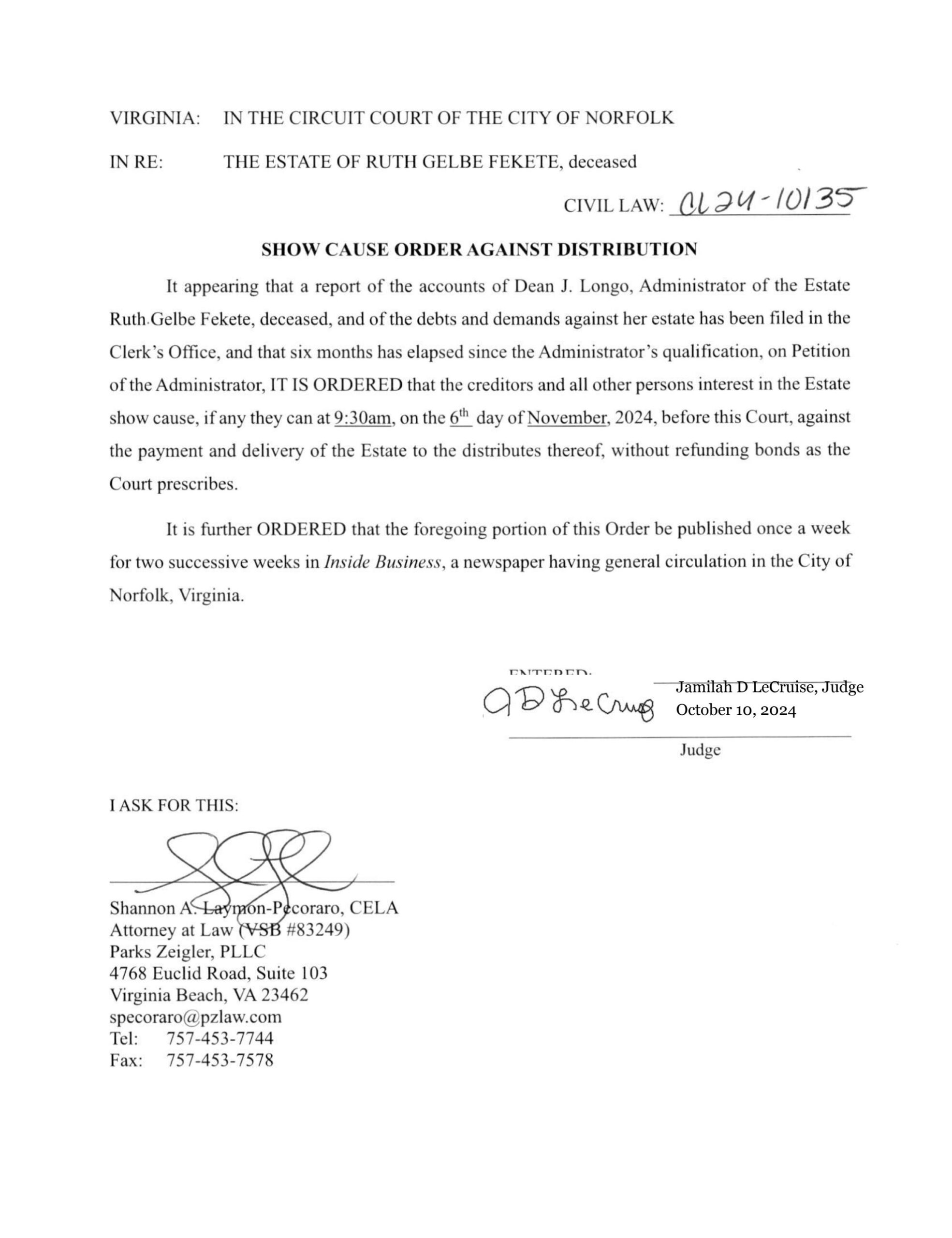 CL24-10135 Show Cause Order