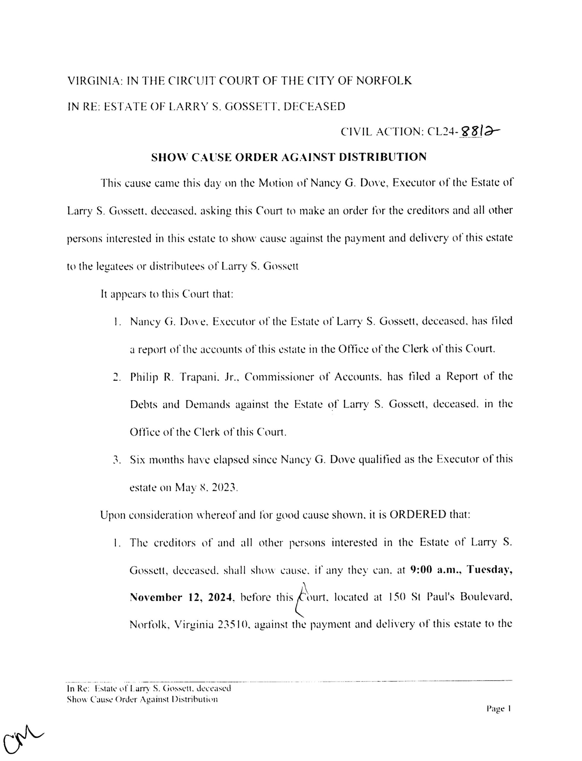 CL24-8812 Show Cause Order