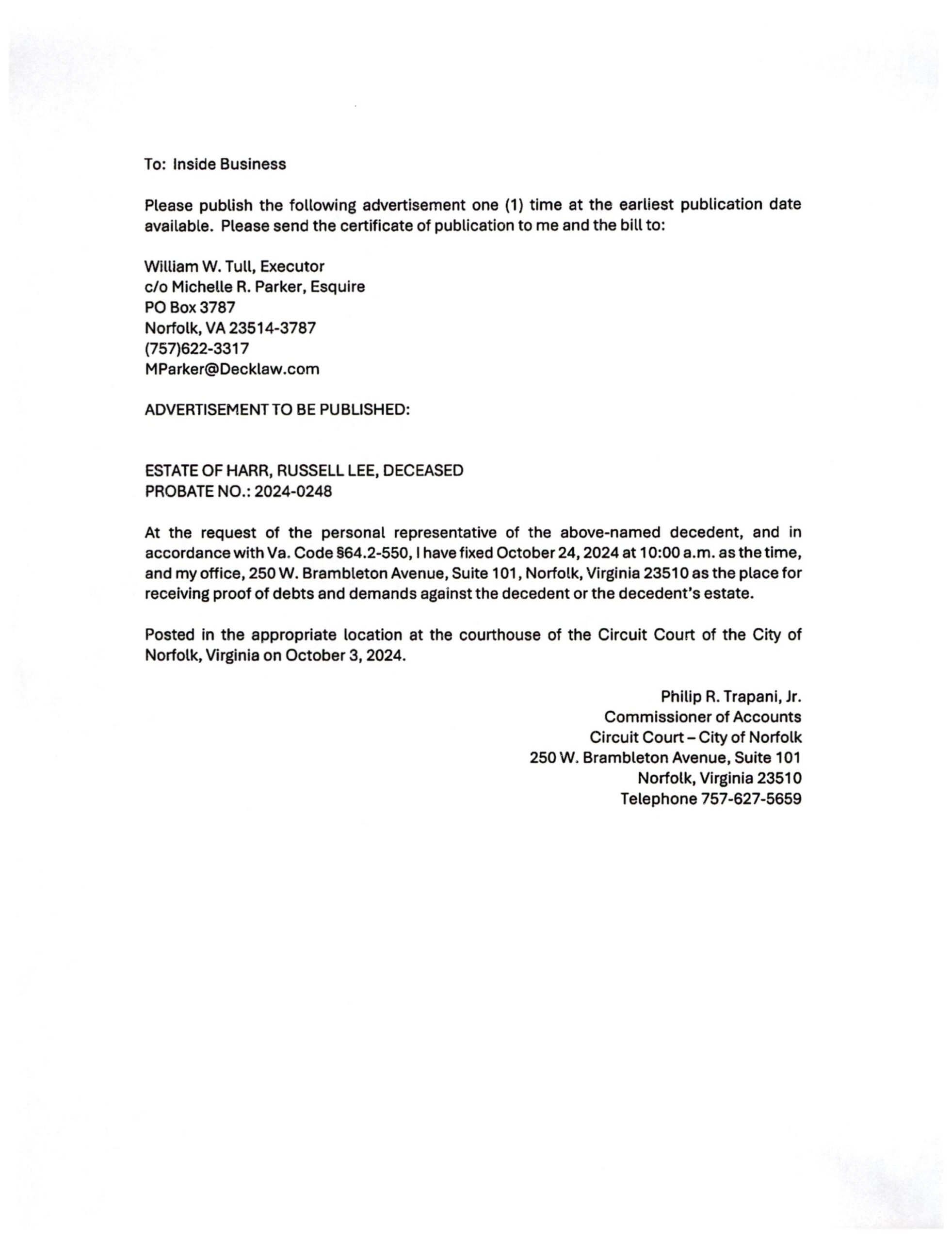 Estate of Harr, Russell Lee, Deceased