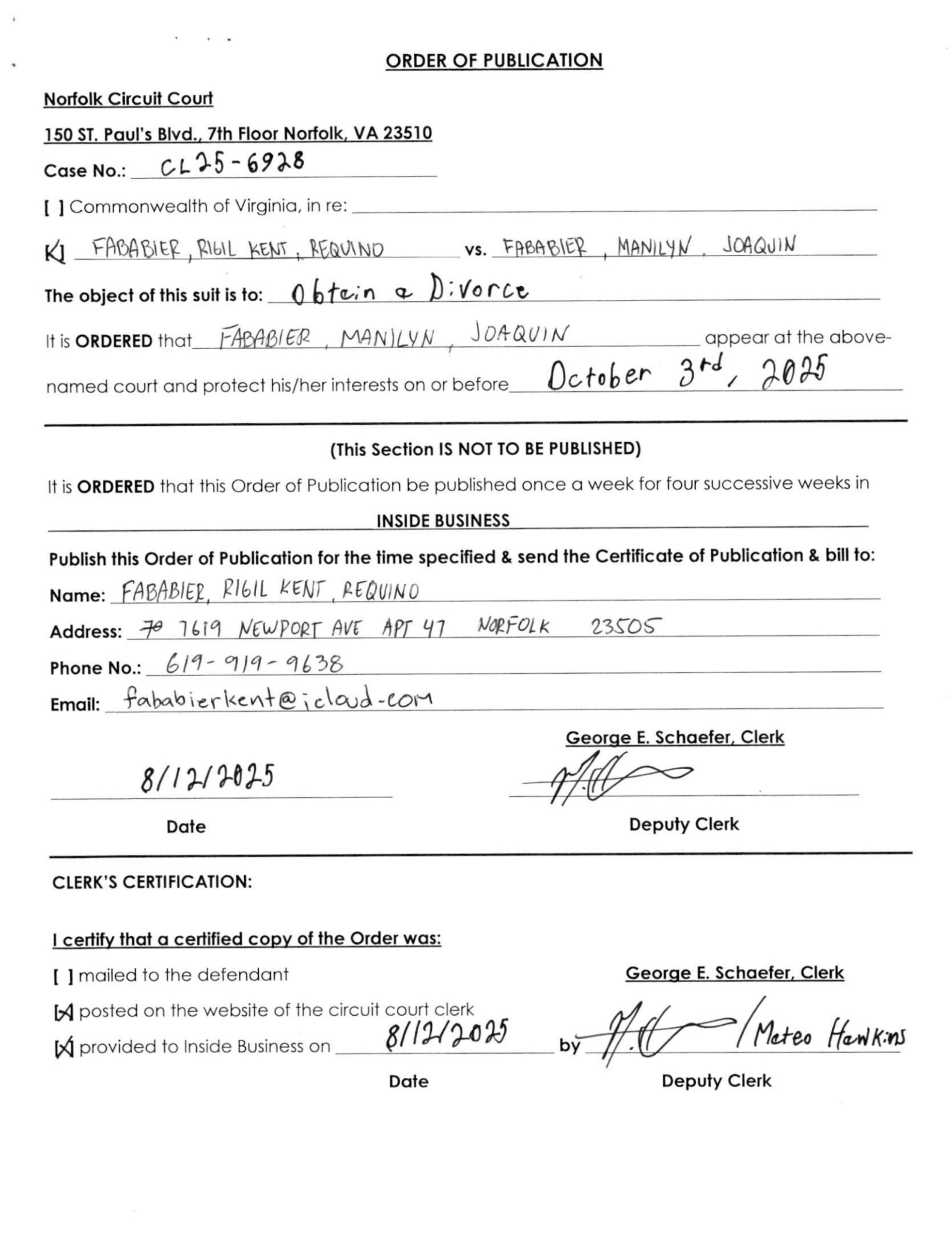 CL25-6928 Order of Publication