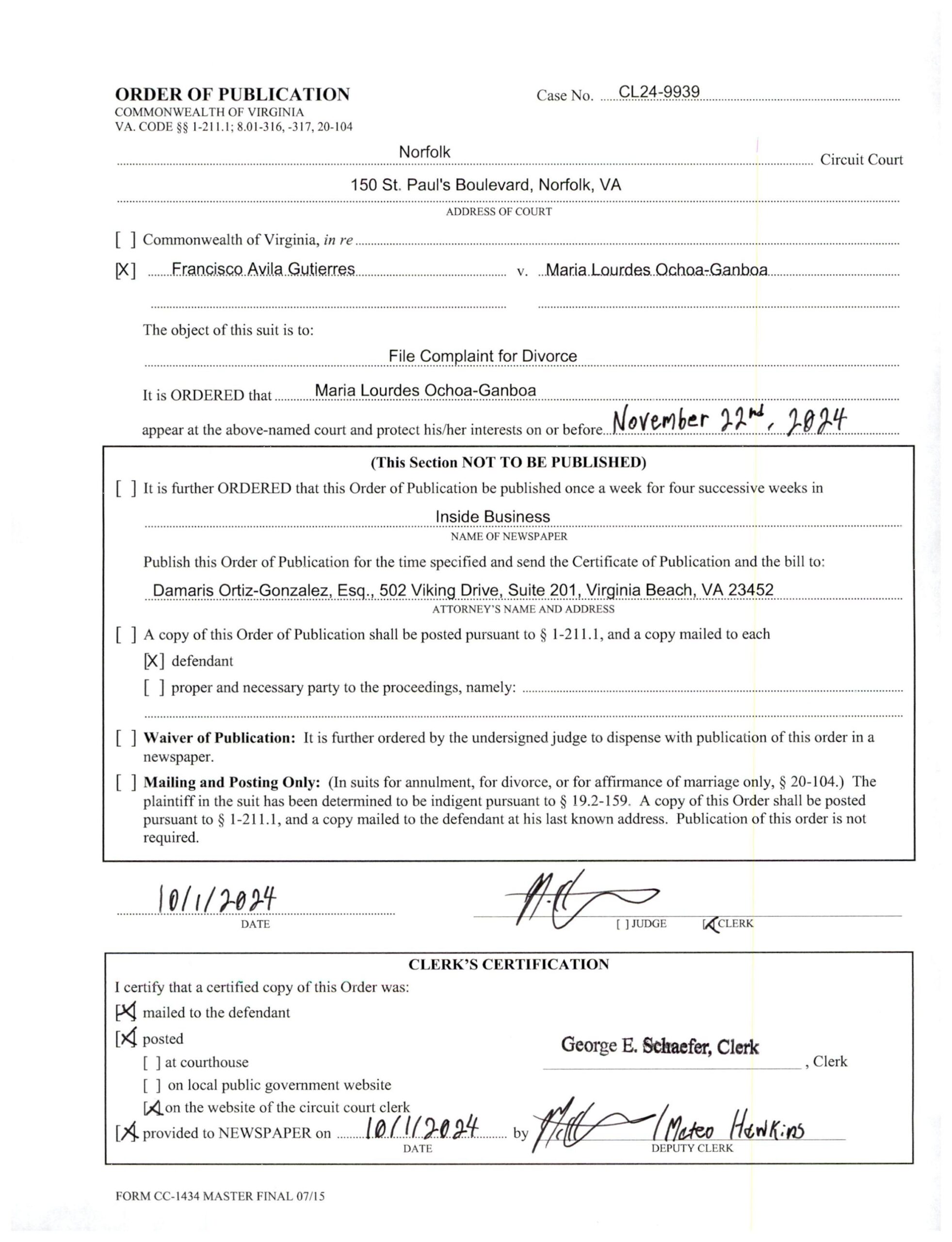 CL24-9939 Order of Publication