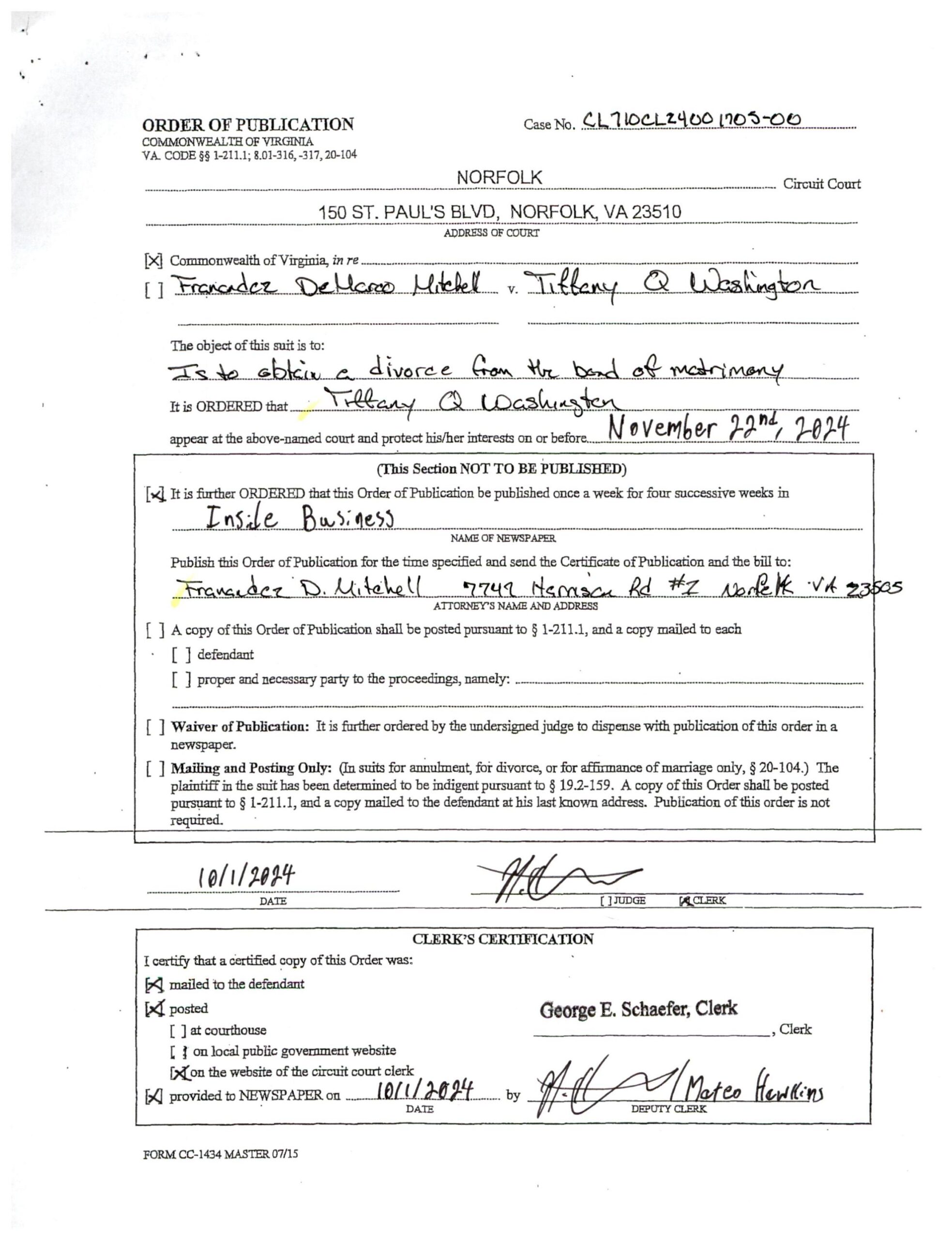 CL24-1705 Order of Publication