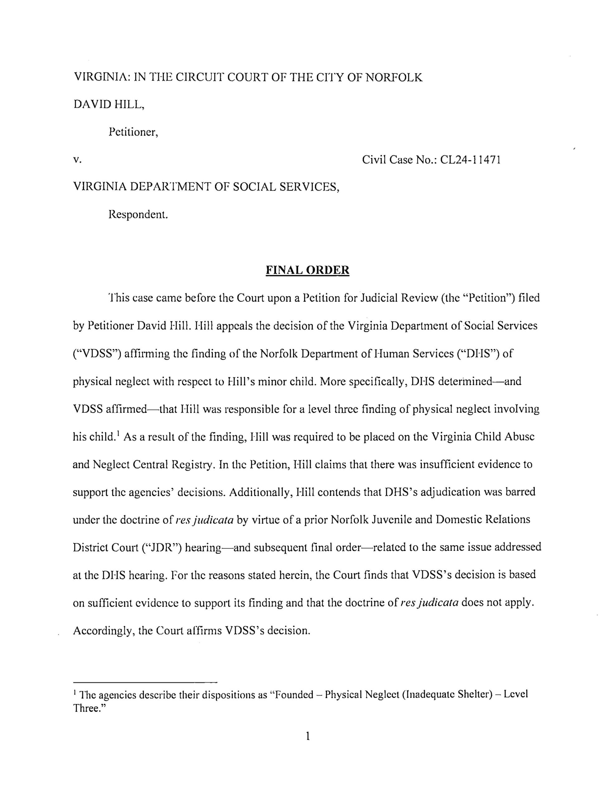 CL24-11471 Hill v. VDSS Final Order