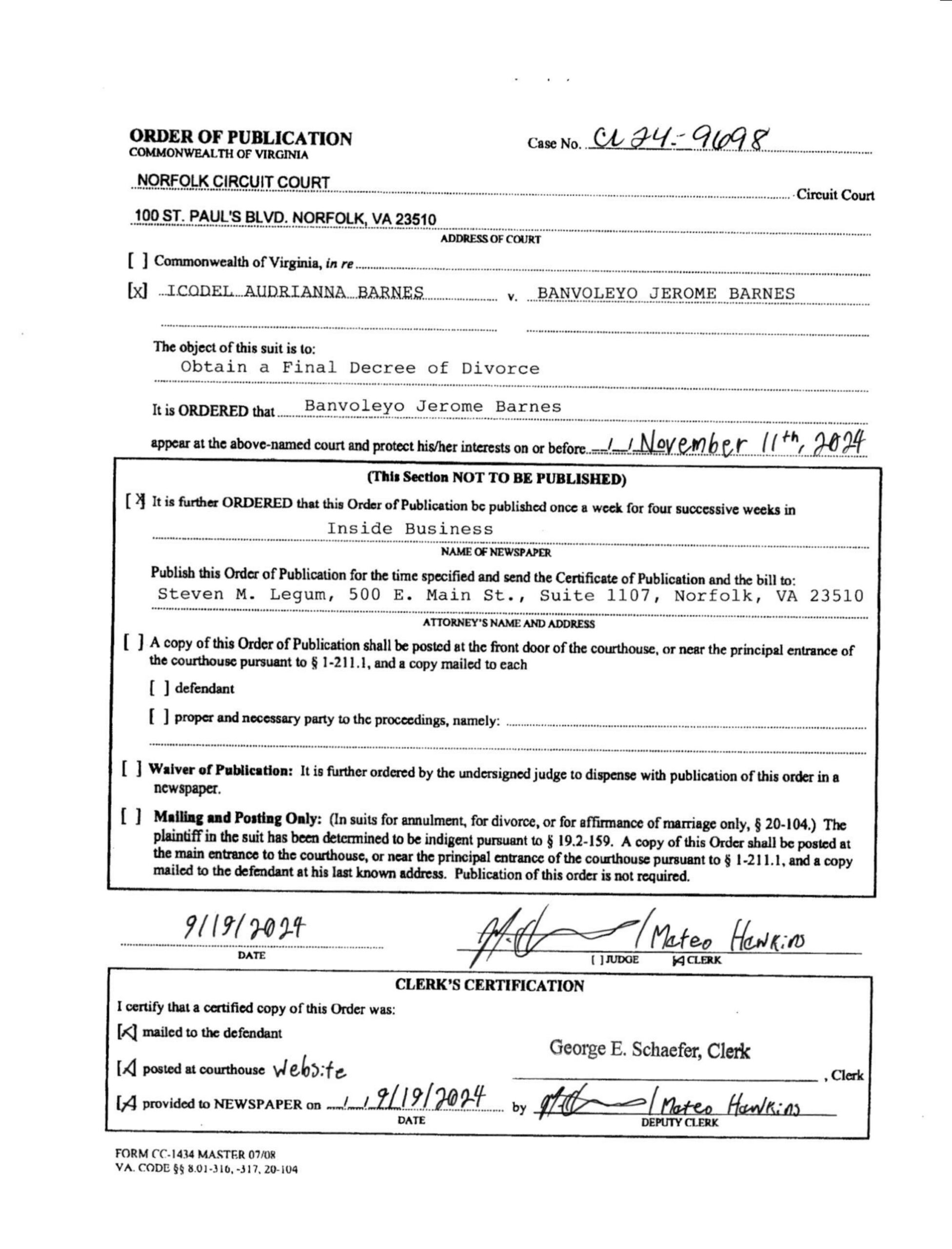 CL24-9698 Order of Publication
