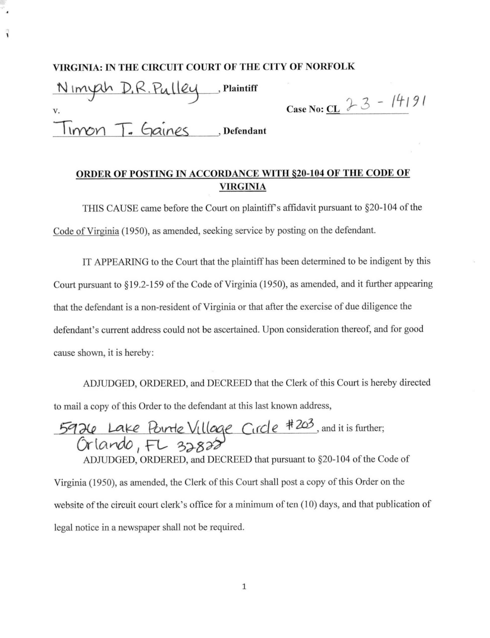 CL23-14191 Order of Posting