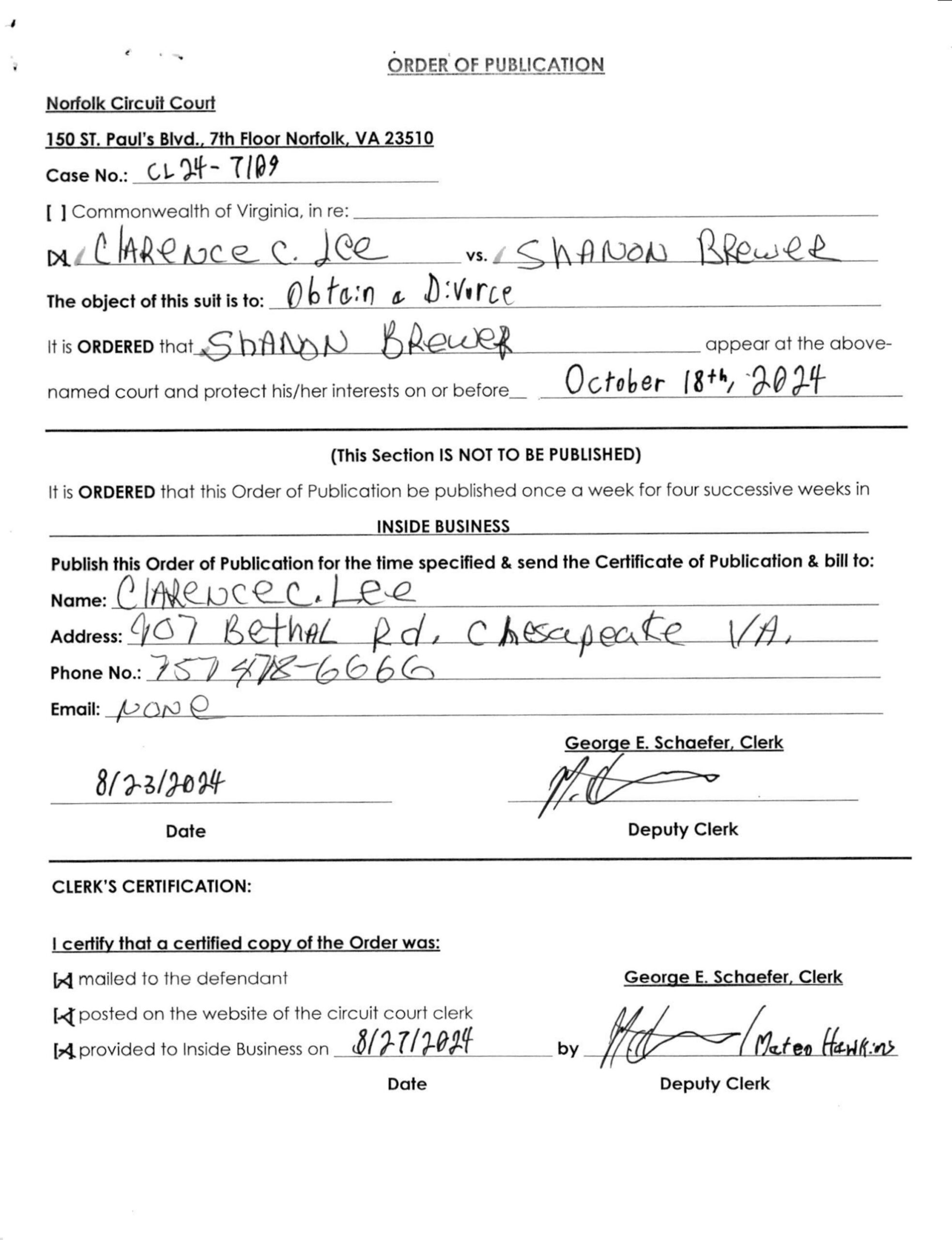 CL24-7109 Order of Publication