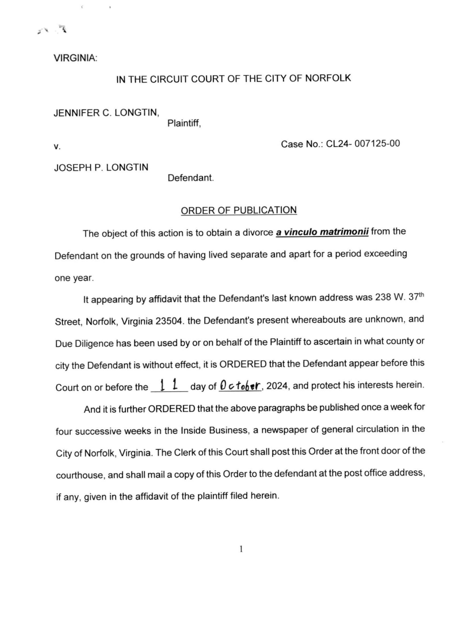 CL24-7125 Order of Publication