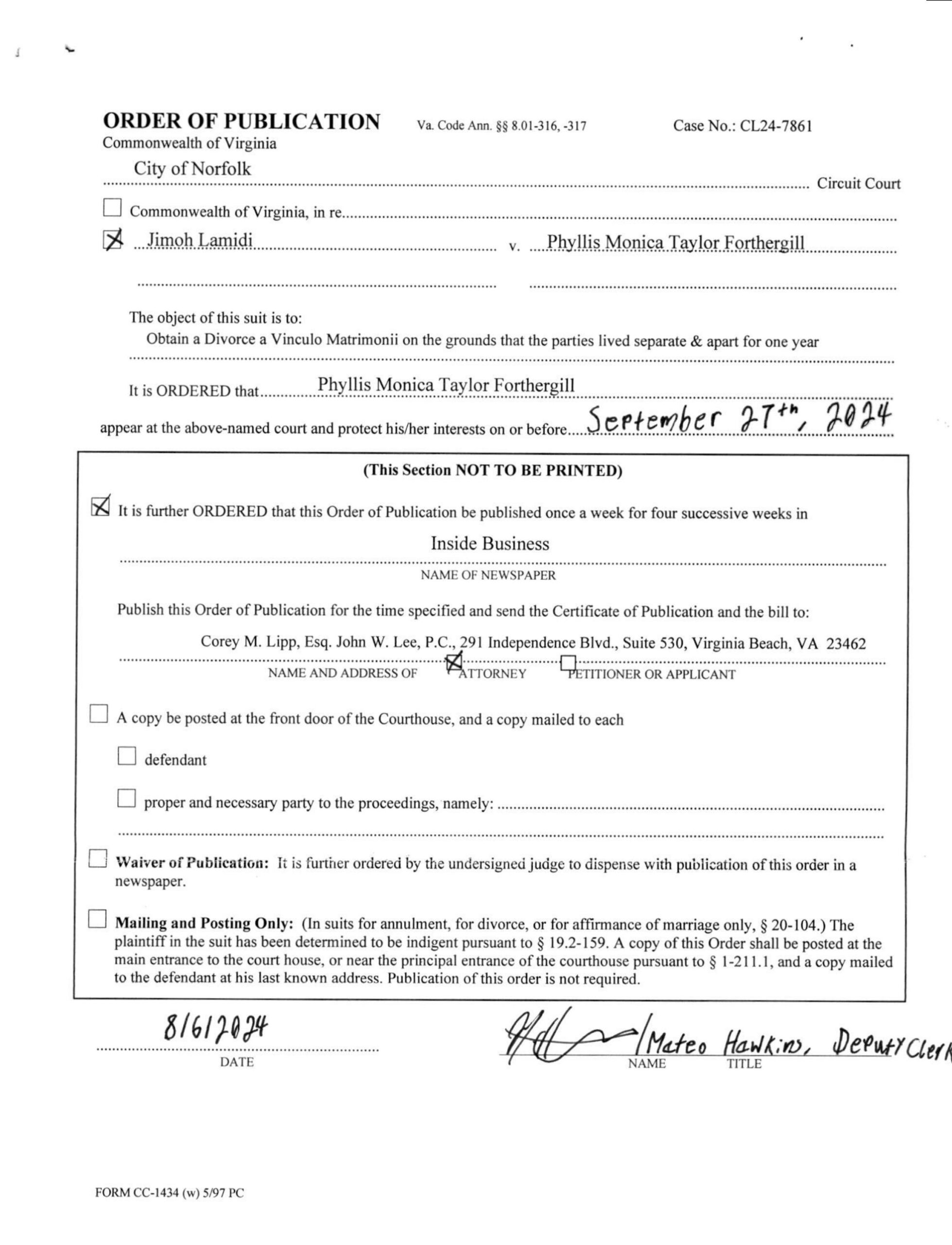 CL24-7861 Order of Publication