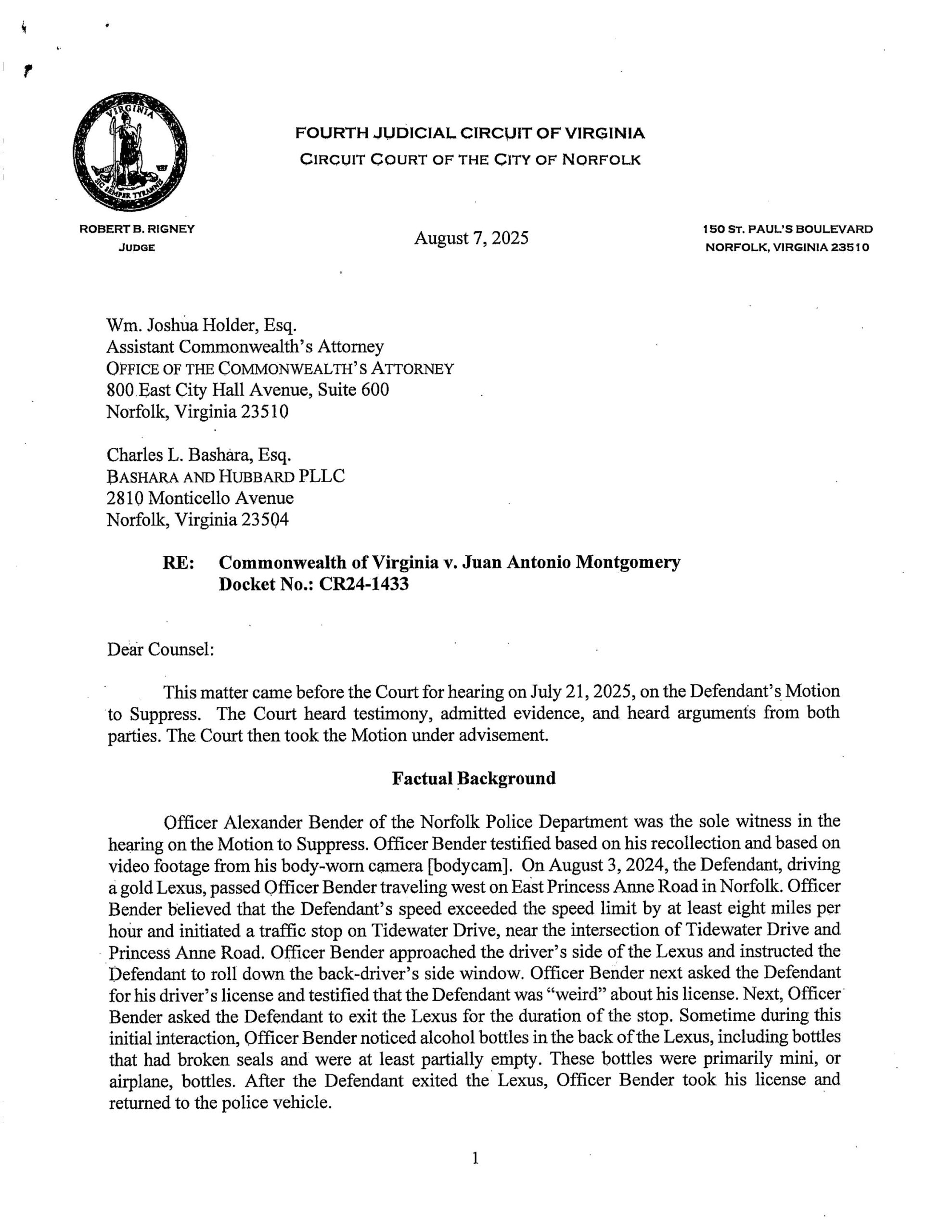 CW v Juan Antonio Montgomery