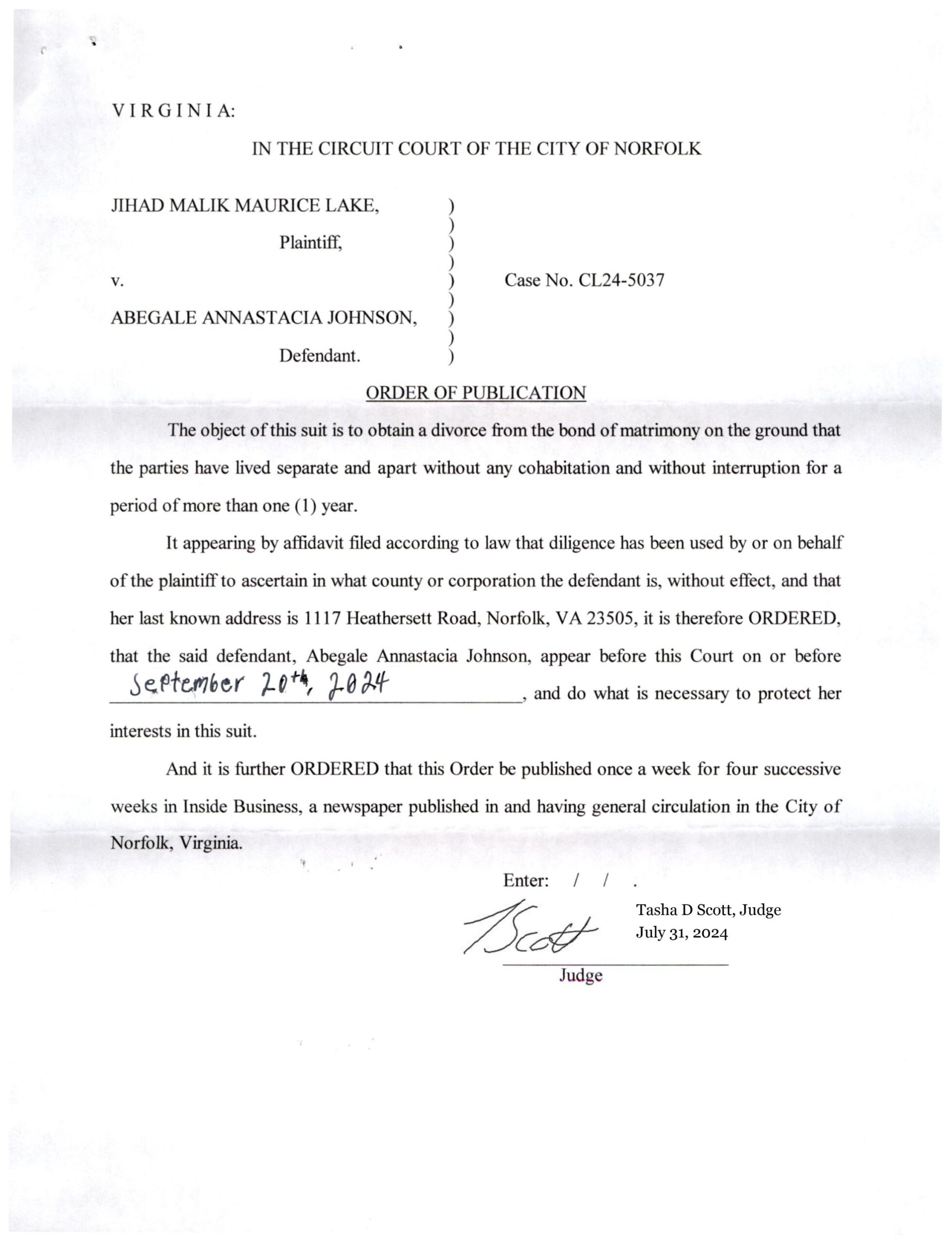 CL24-5037 Order of Publication