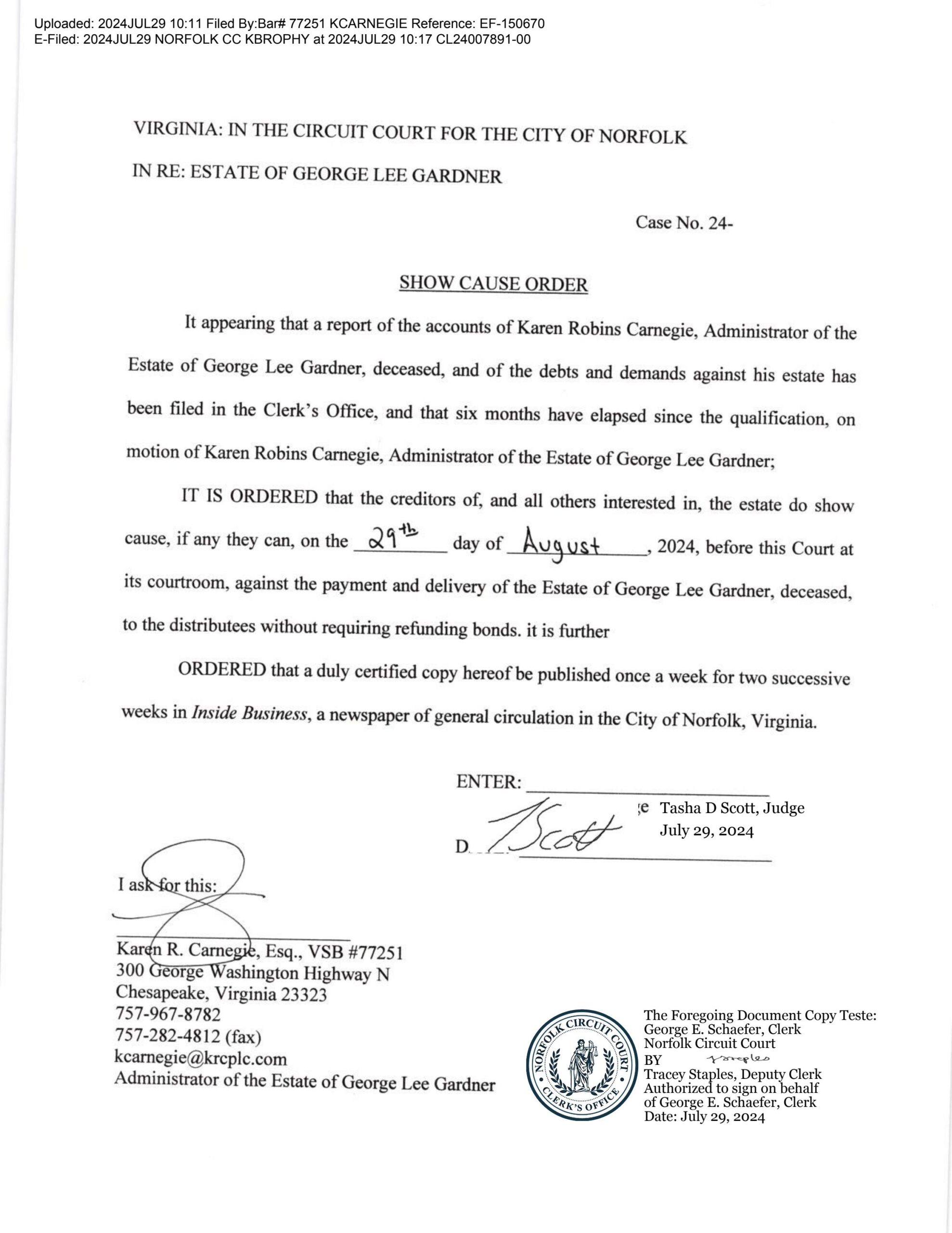 CL24-7891 Show Cause Order