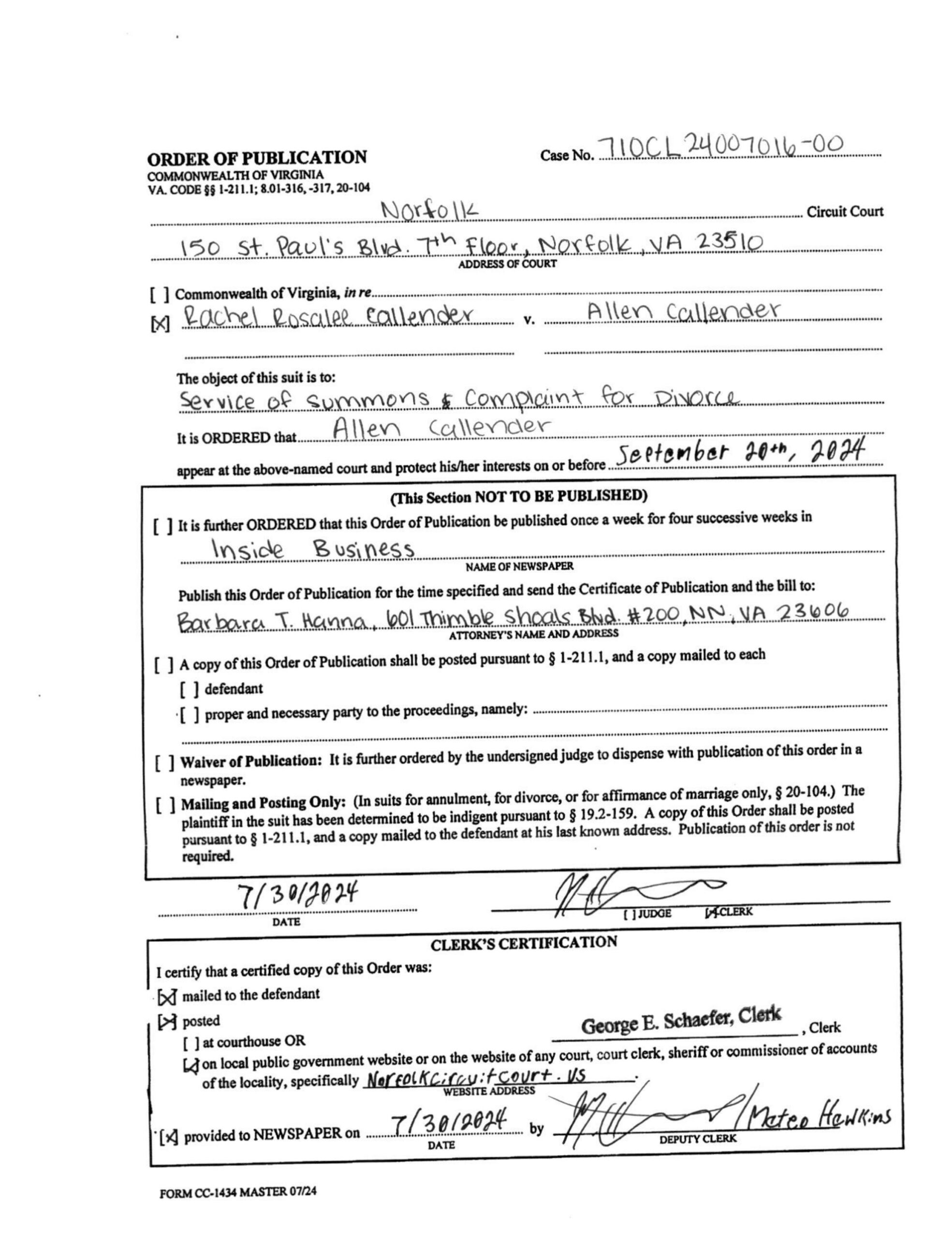 CL24-7016 Order of Publication