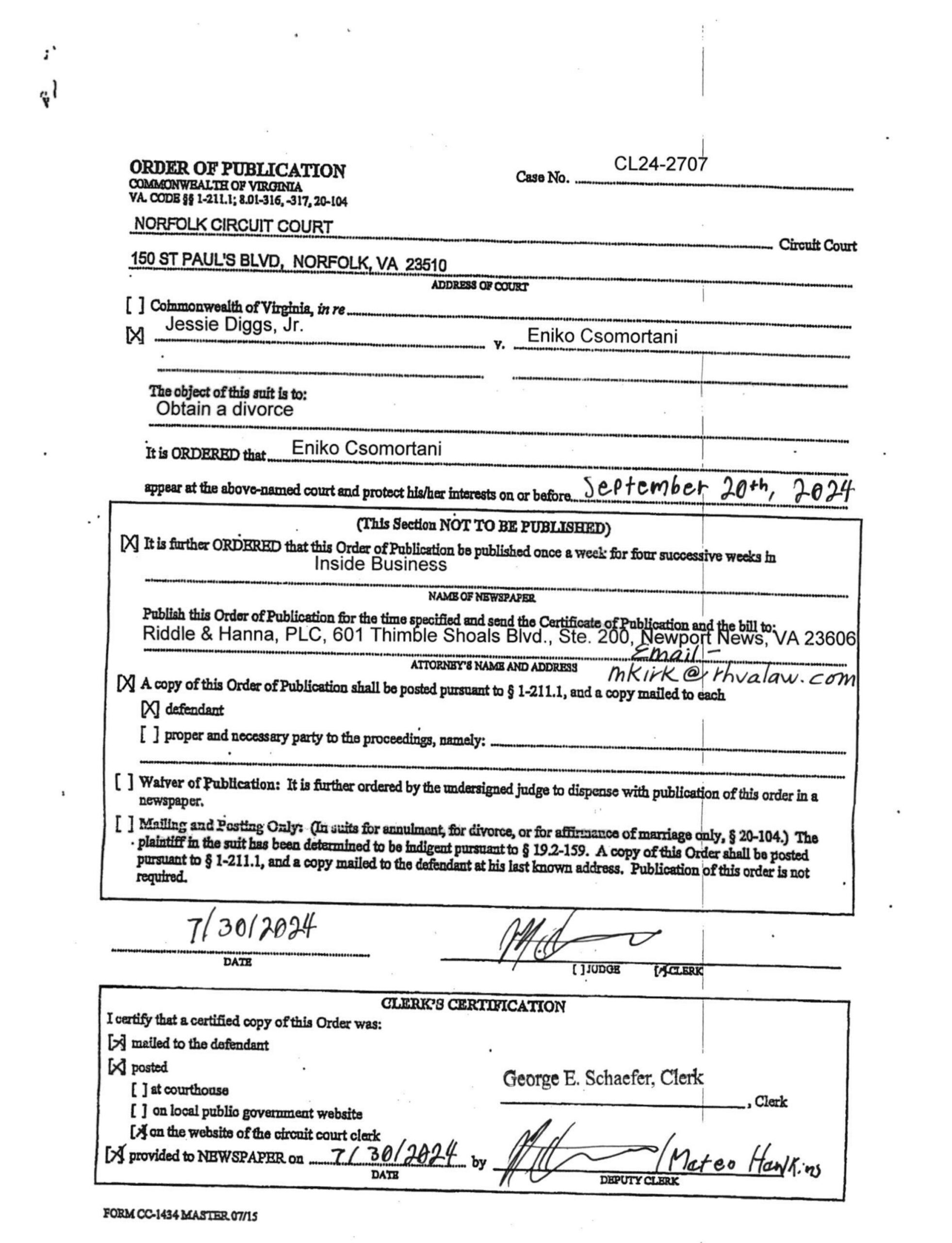 CL24-2707 Order of Publication
