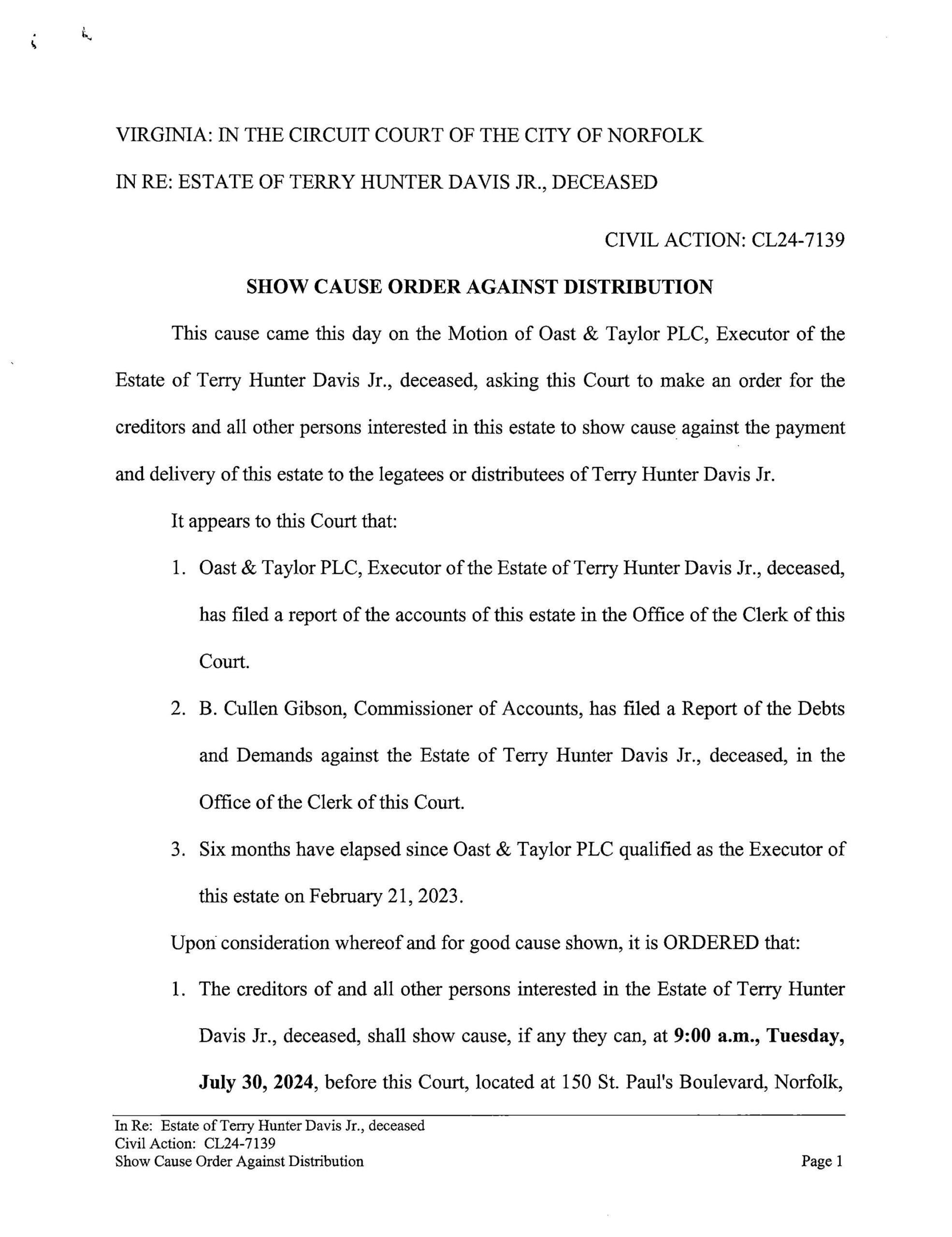 CL24-7139 Show Cause Order