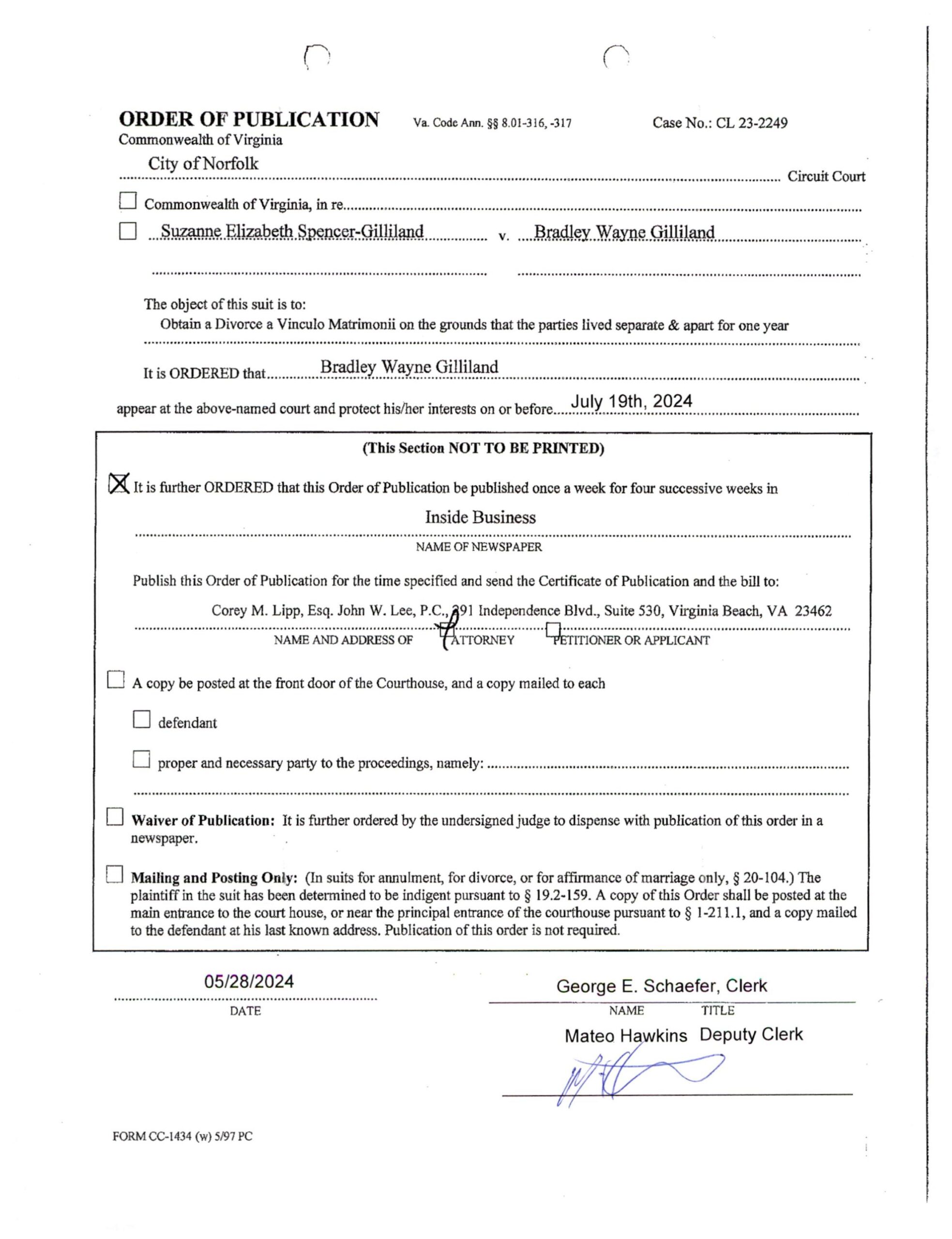 CL23-2249 Order of Publication