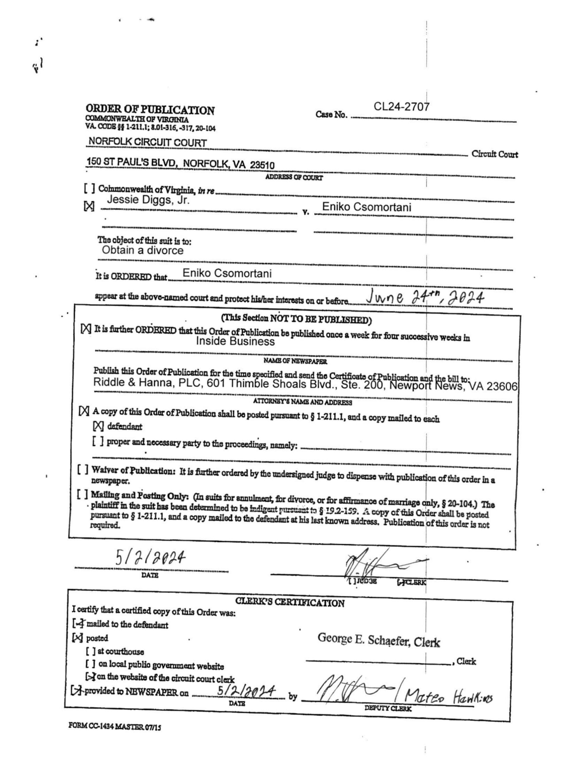 CL24-2707 Order of Publication