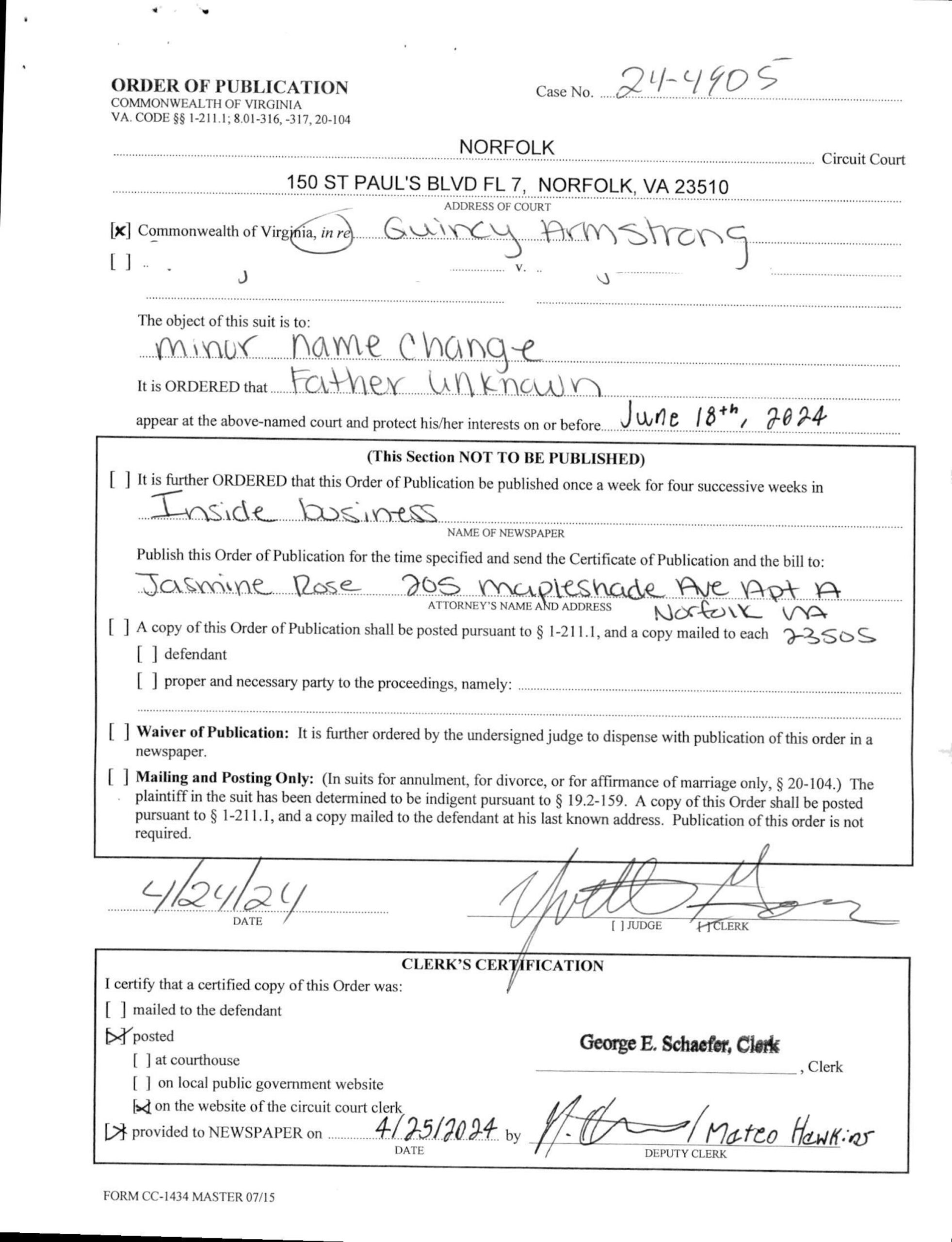 CL24-4905 Order of Publication