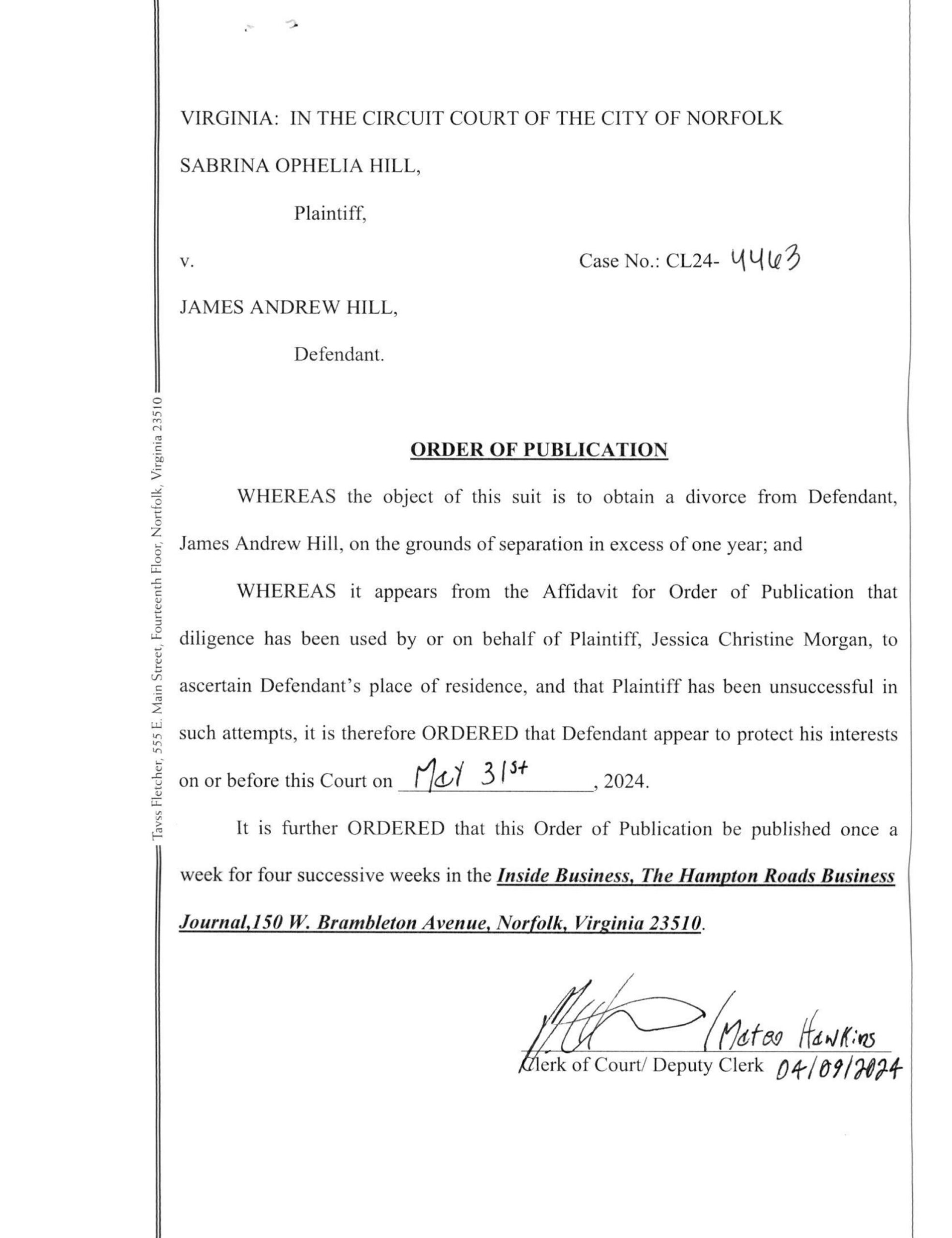 CL24-4463 ORDER OF PUBLICATION