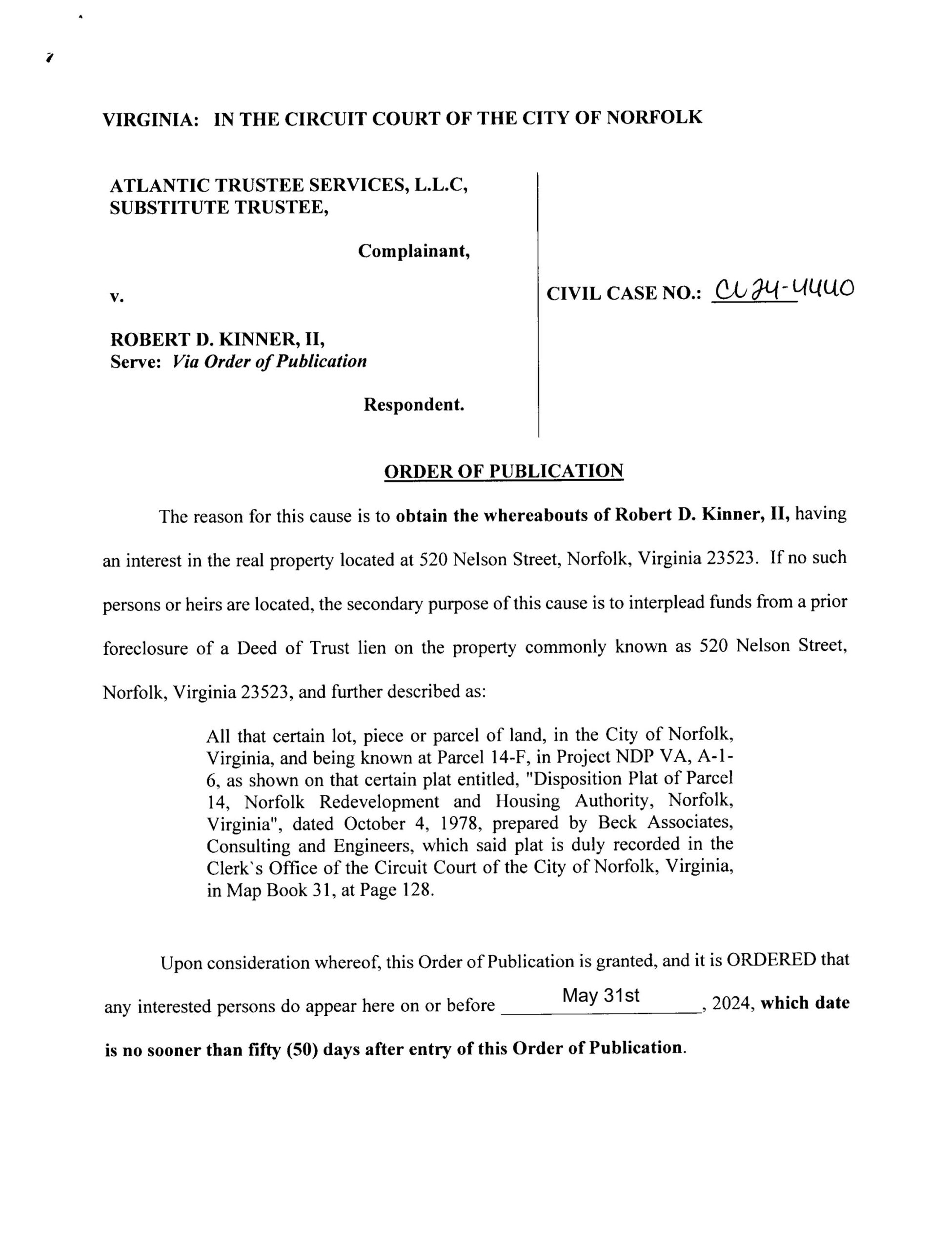 CL24-4440 ORDER OF PUBLICATION