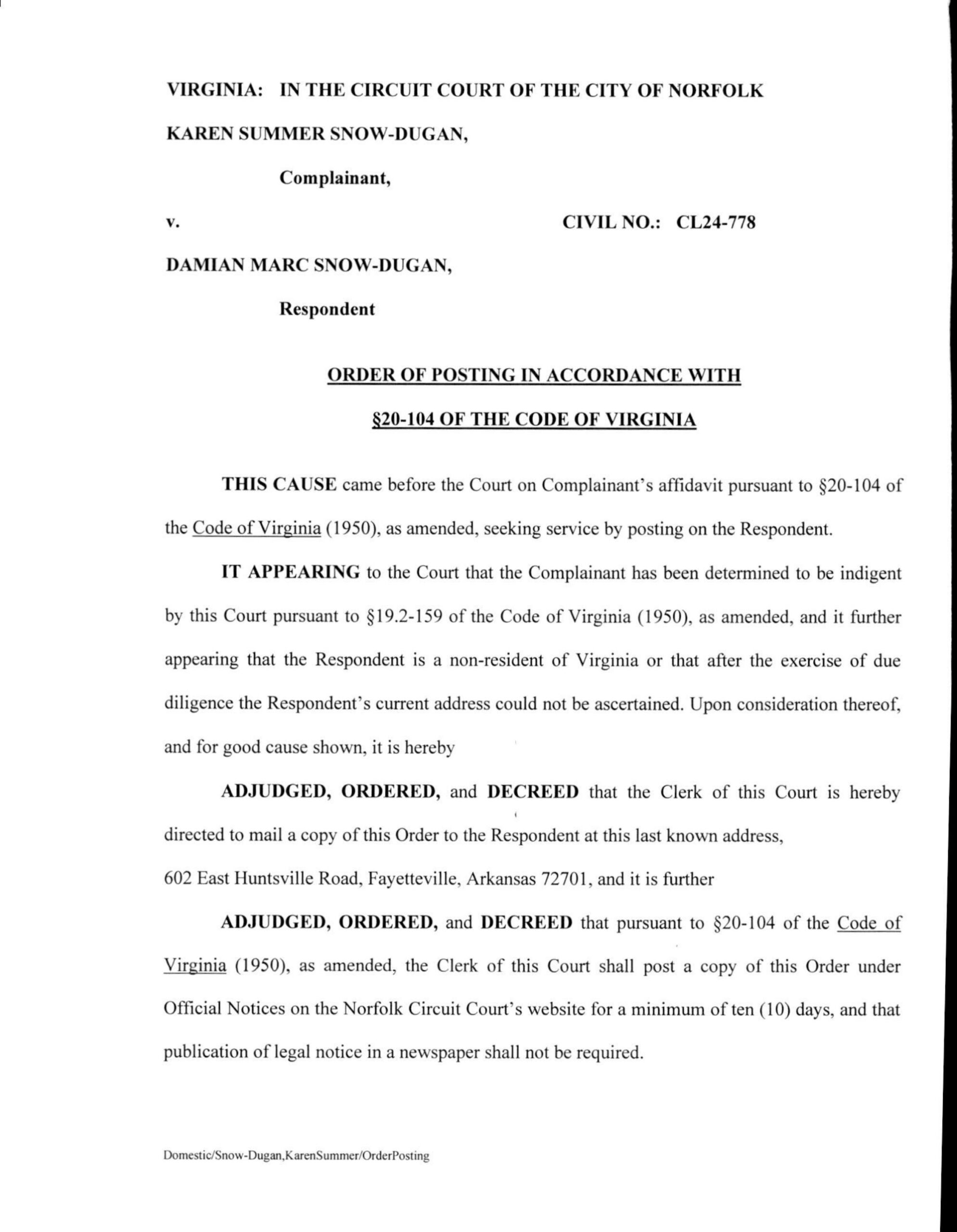 CL24-778 Order of Posting