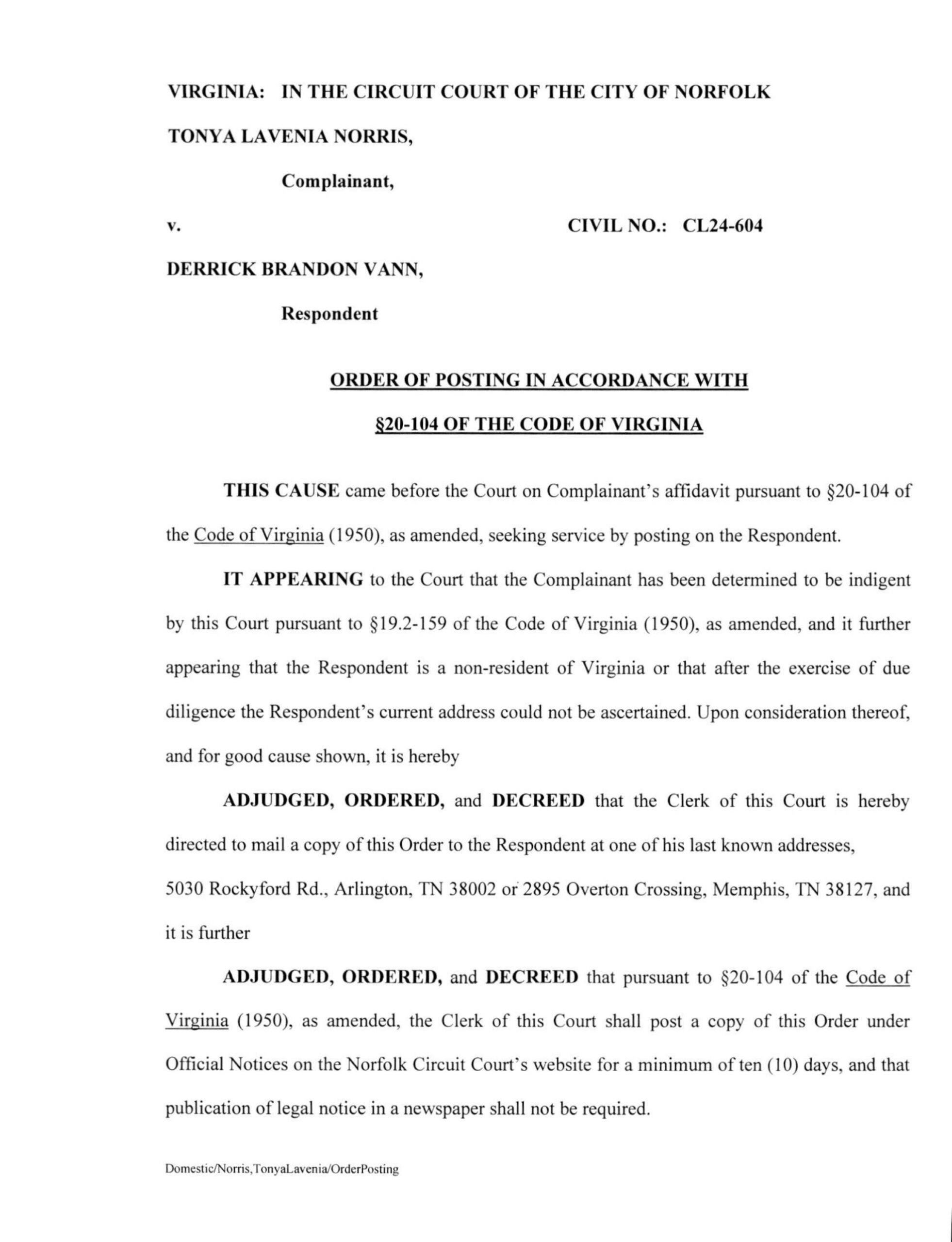 CL24-604 Order of Posting