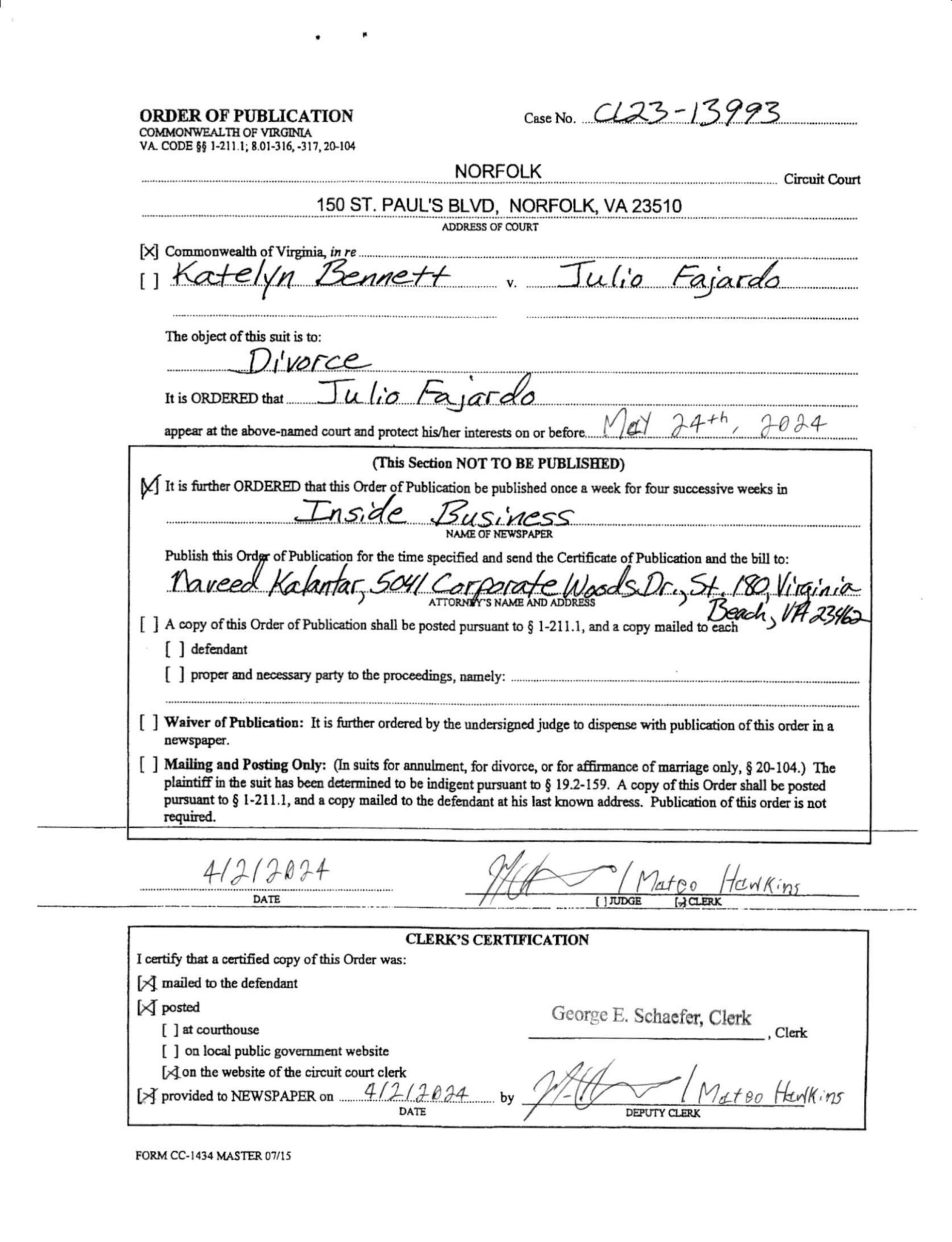 CL23-13993 Order of Publication