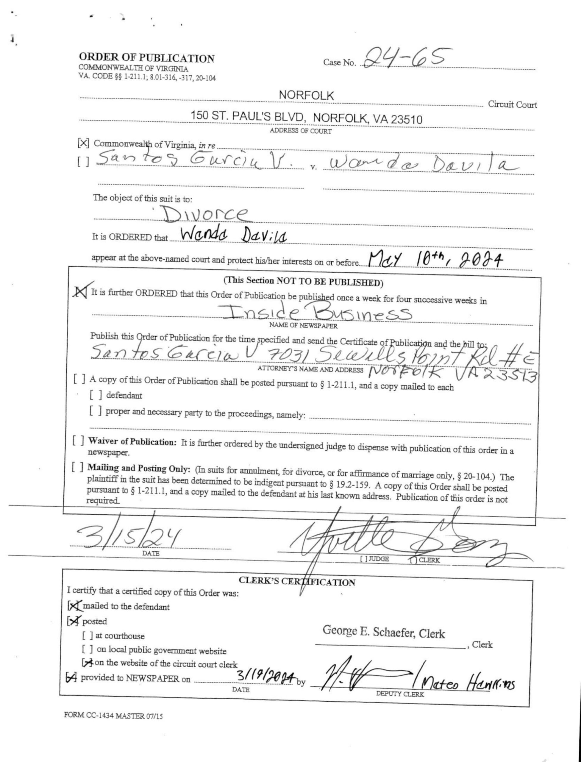 CL24-65 ORDER OF PUBLICATION