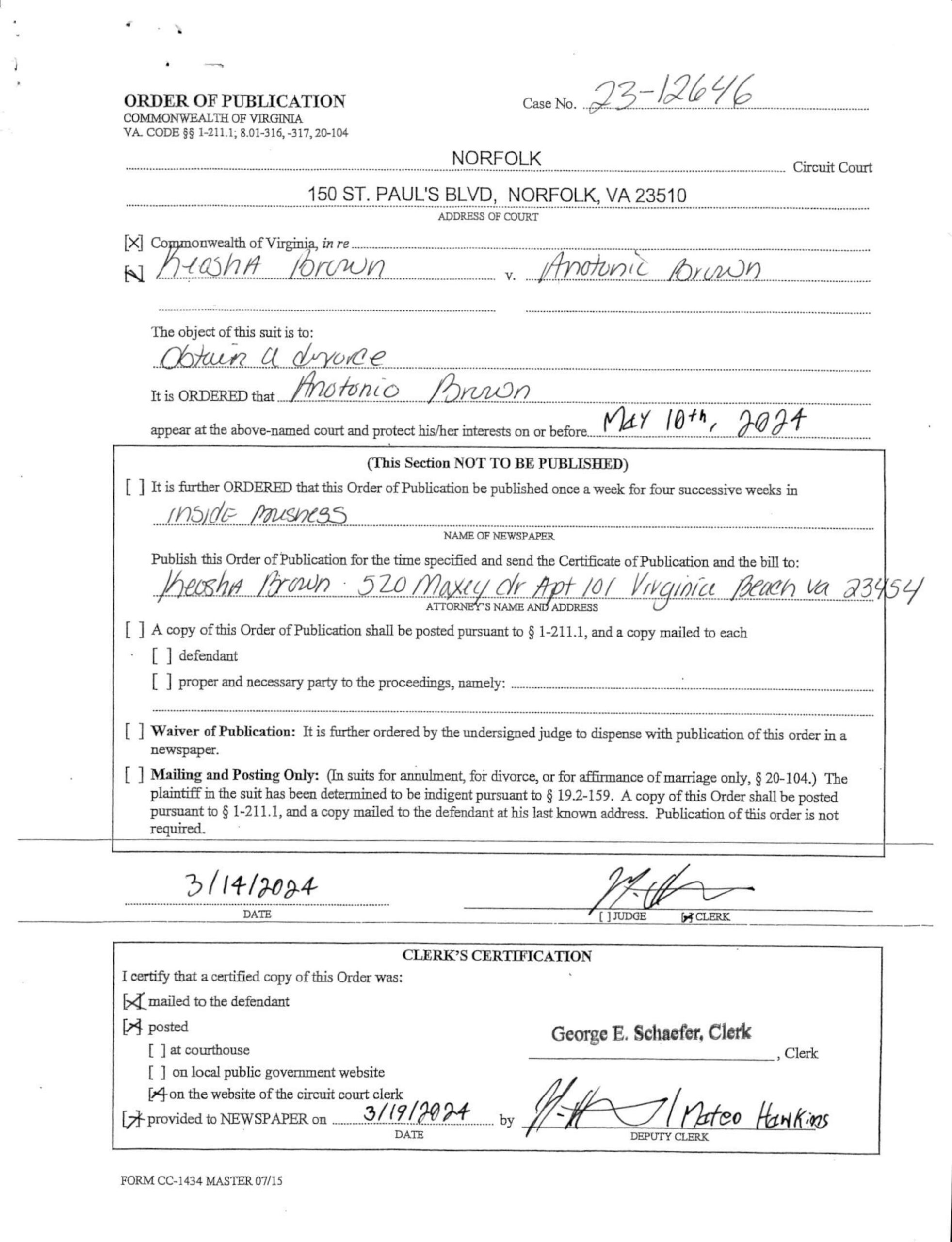 CL23-12646 ORDER OF PUBLICATION