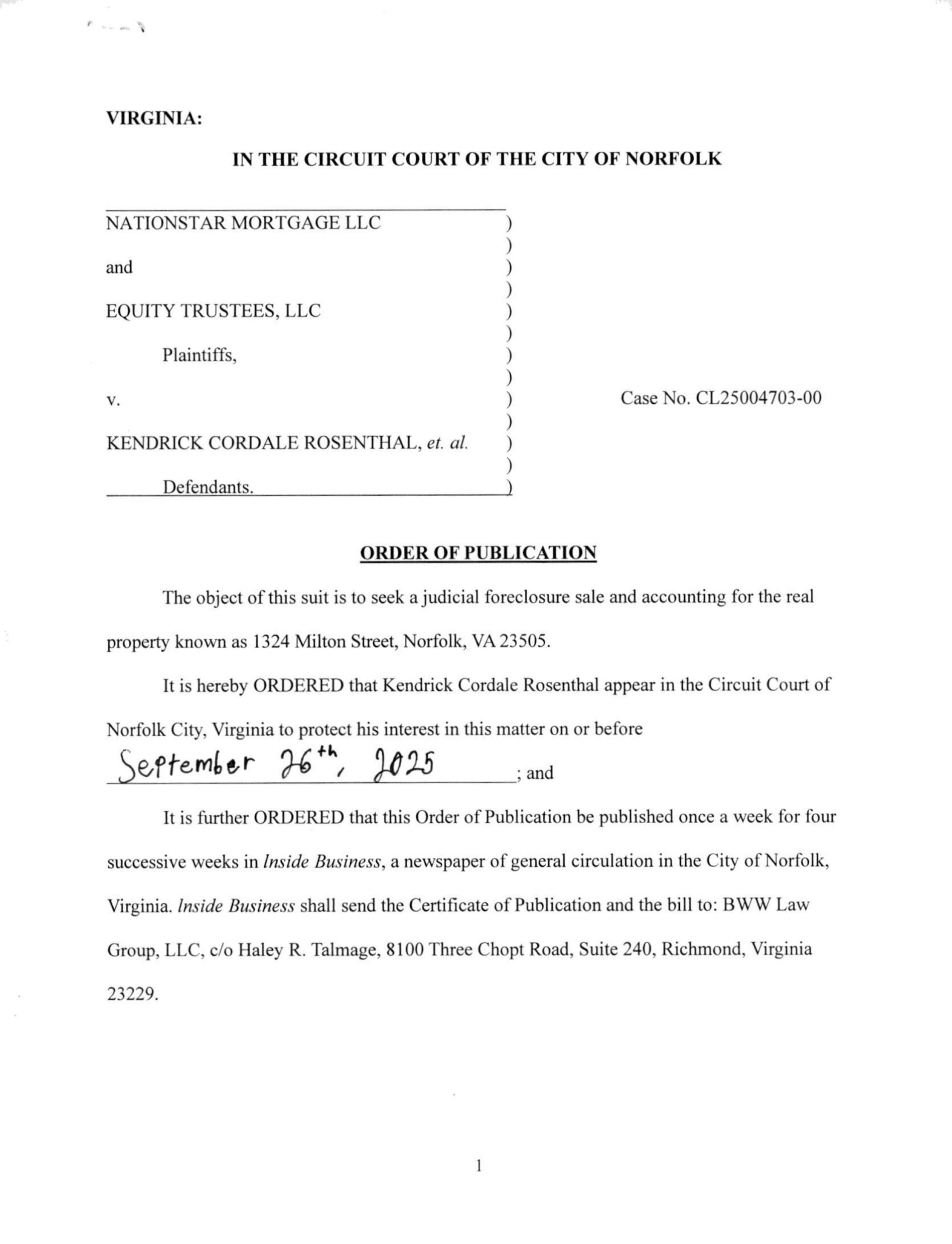 CL25-4703 Order of Publication