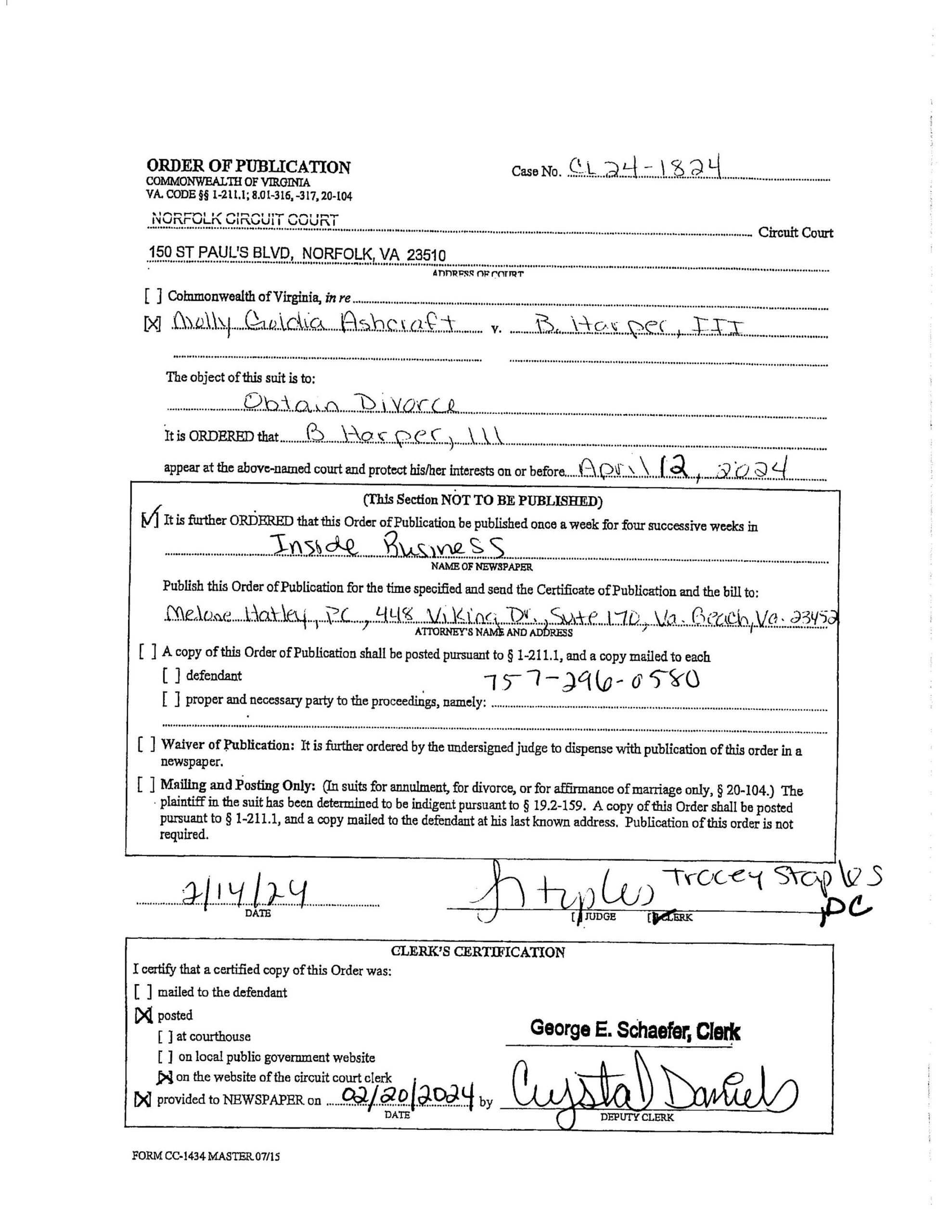 CL24-1824 ORDER OF PUBLICATION