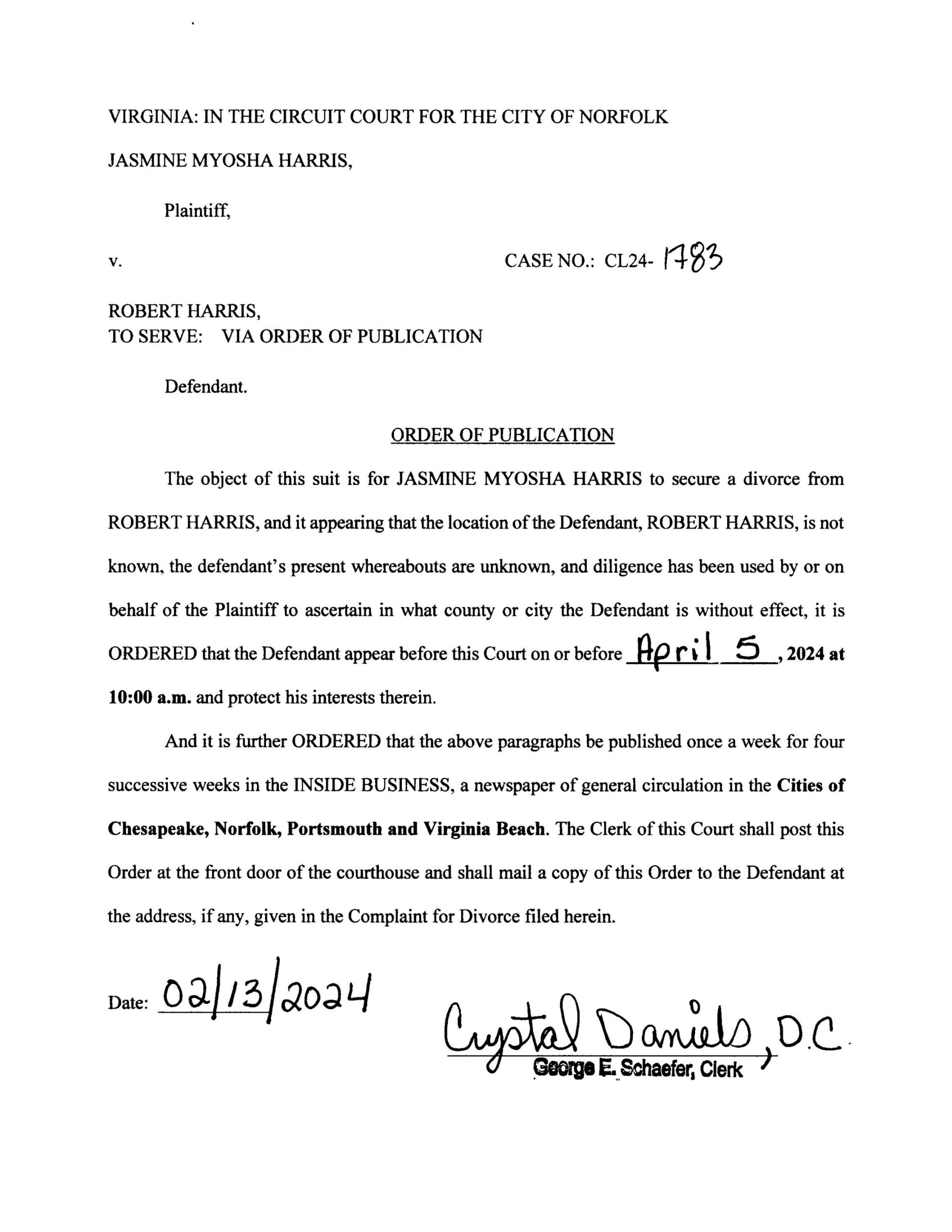 CL24-1783 ORDER OF PUBLICATION