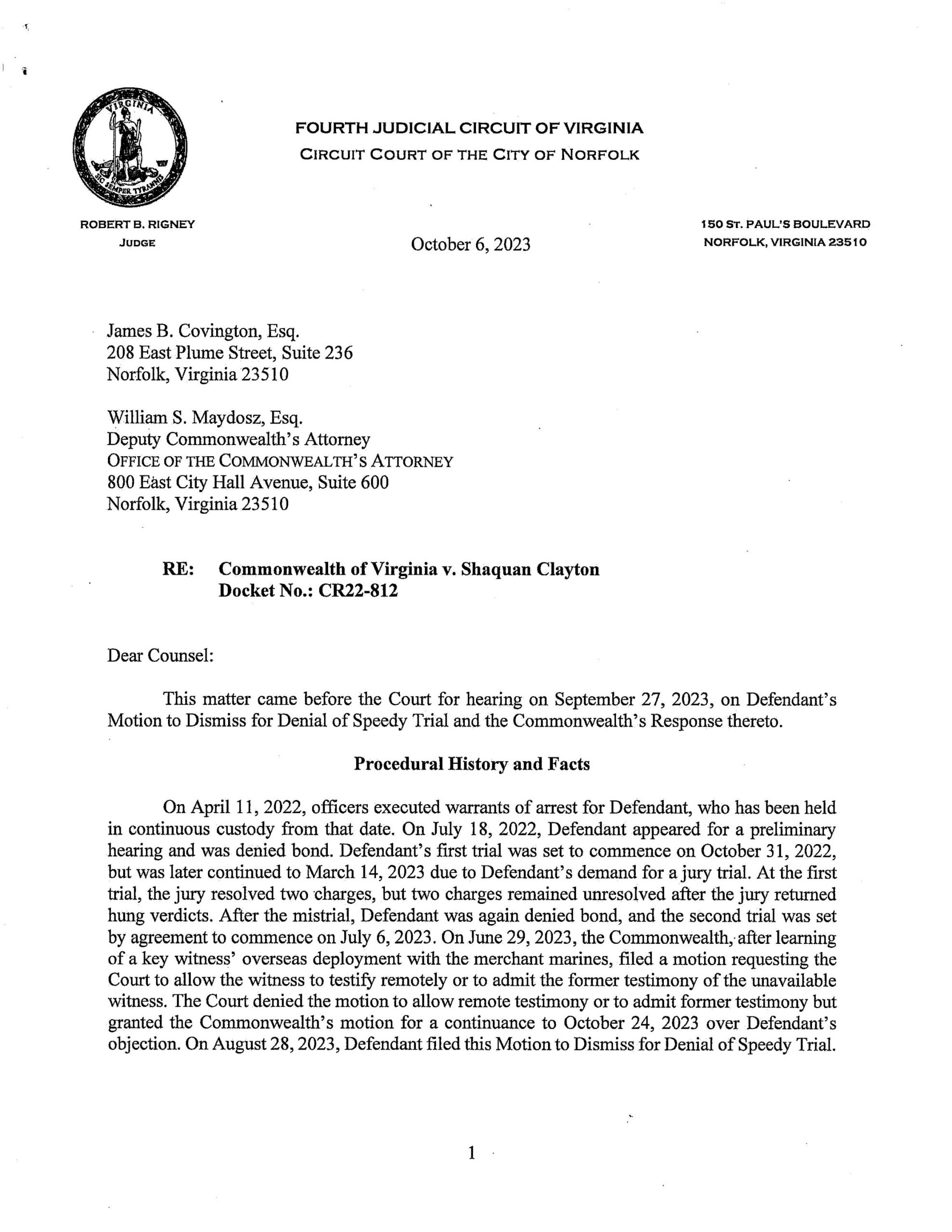 CW v Shaquan Clayton  CR22-812