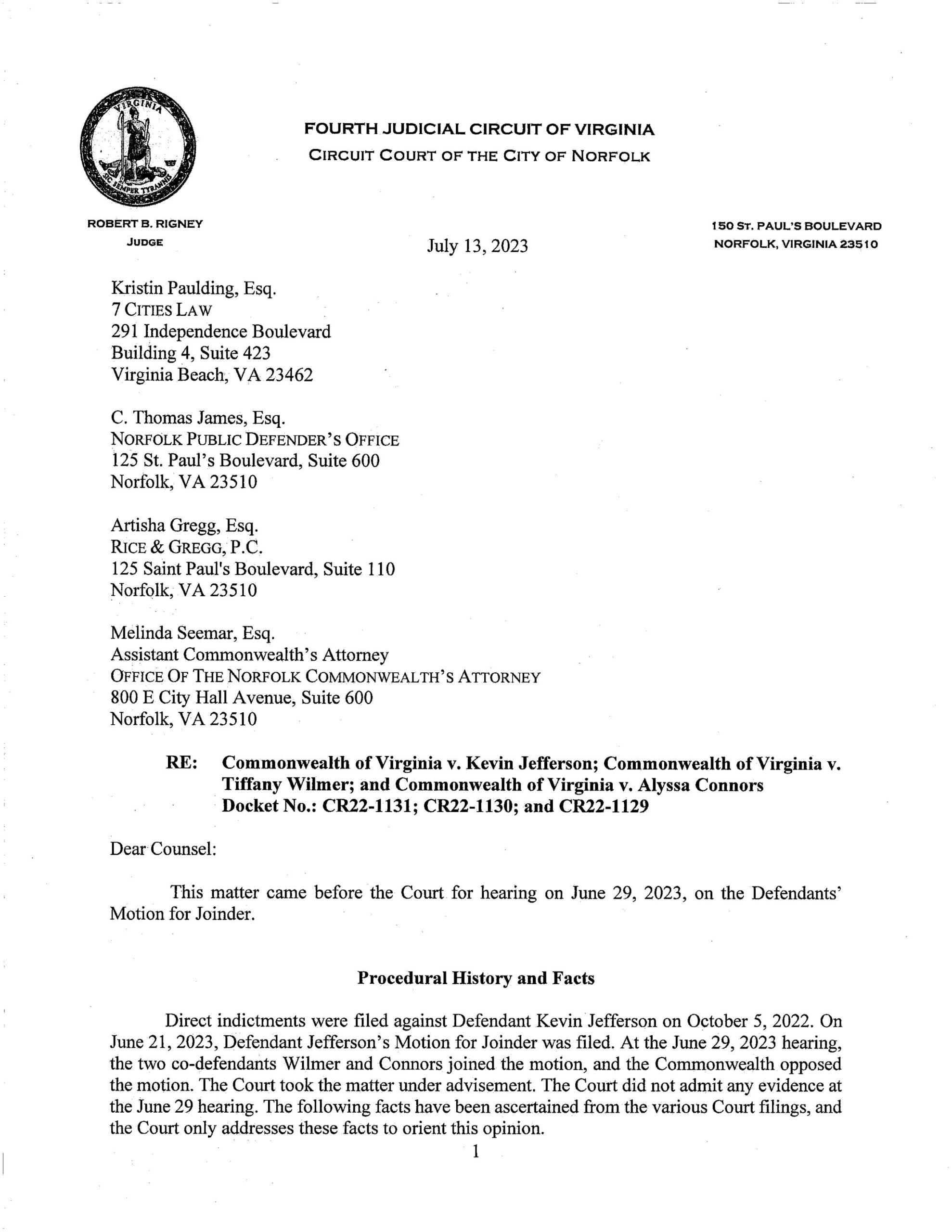 CW v Kevin Jefferson; CW v Tiffany Wilmer; CW v Alyssa Connors