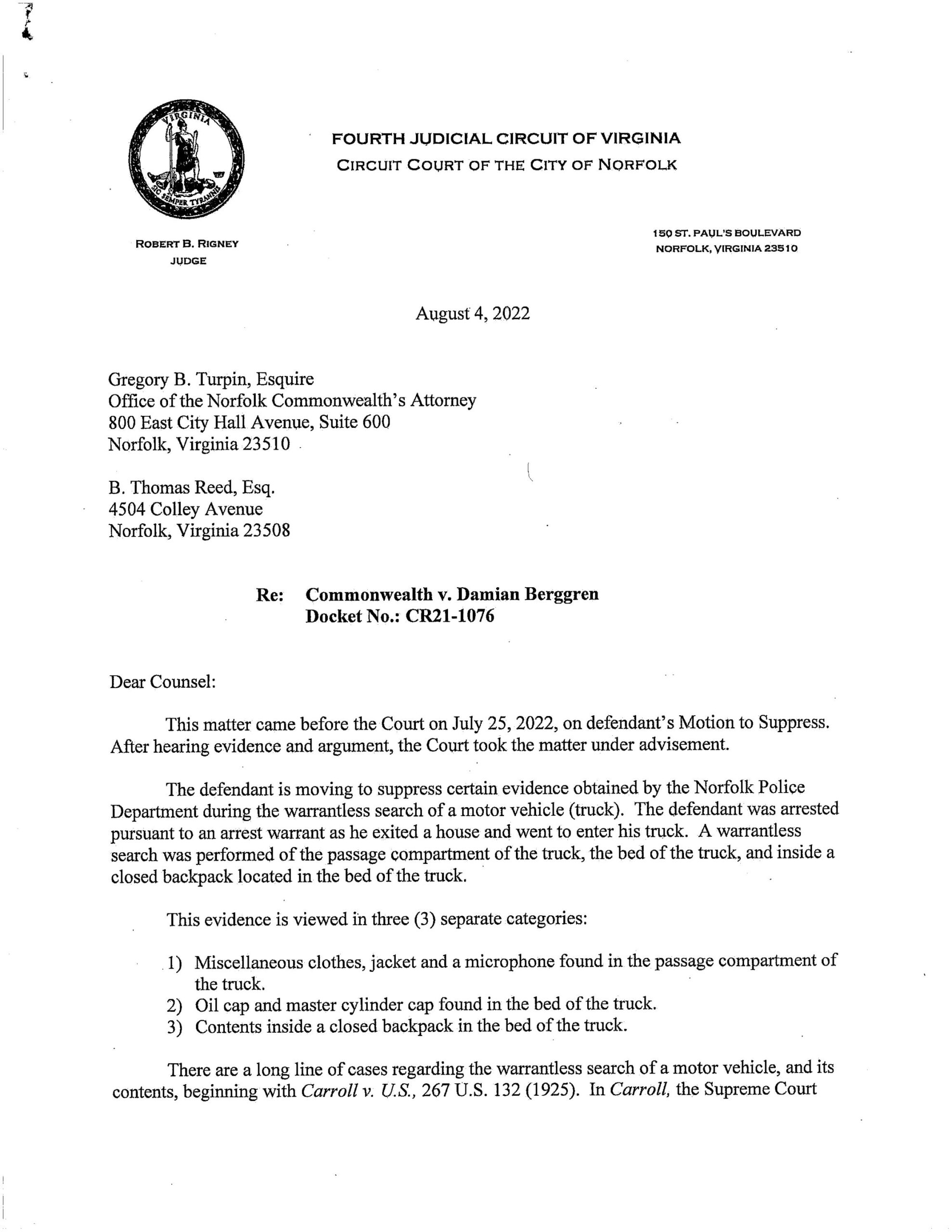 CW v Damian Berggren