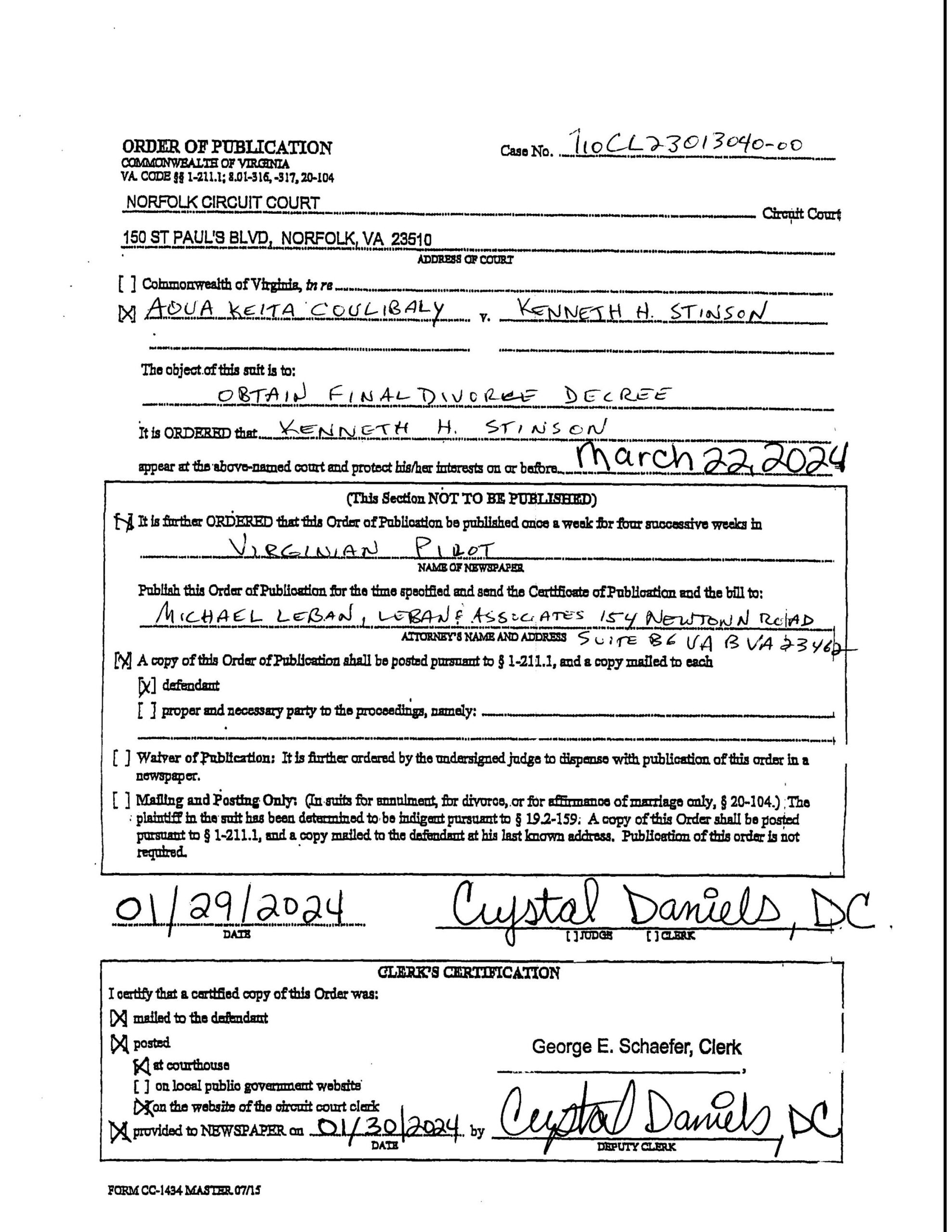 CL23-13040 ORDER OF PUBLICATION