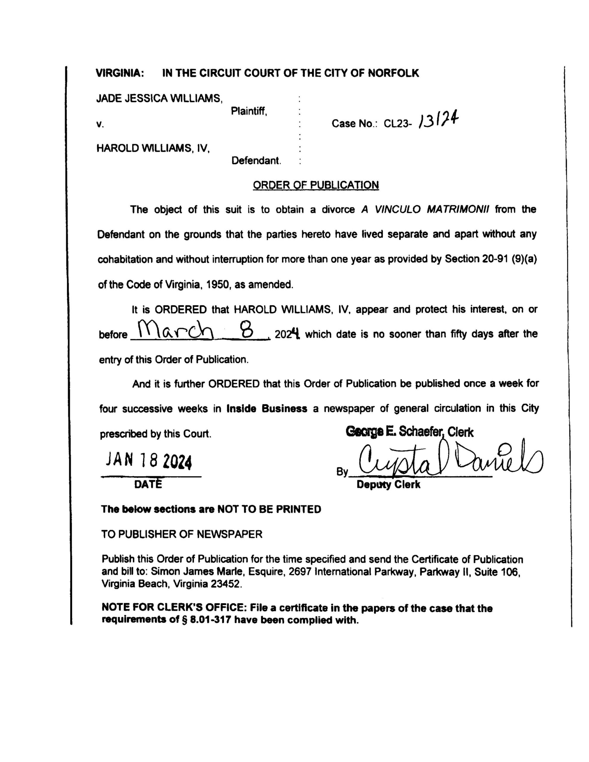 CL23-13124 ORDER OF PUBLICATION