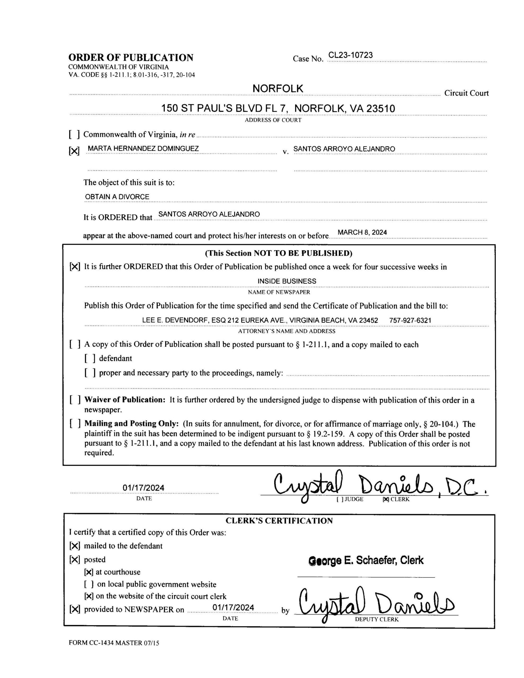 CL23-10723 ORDER OF PUBLICATION