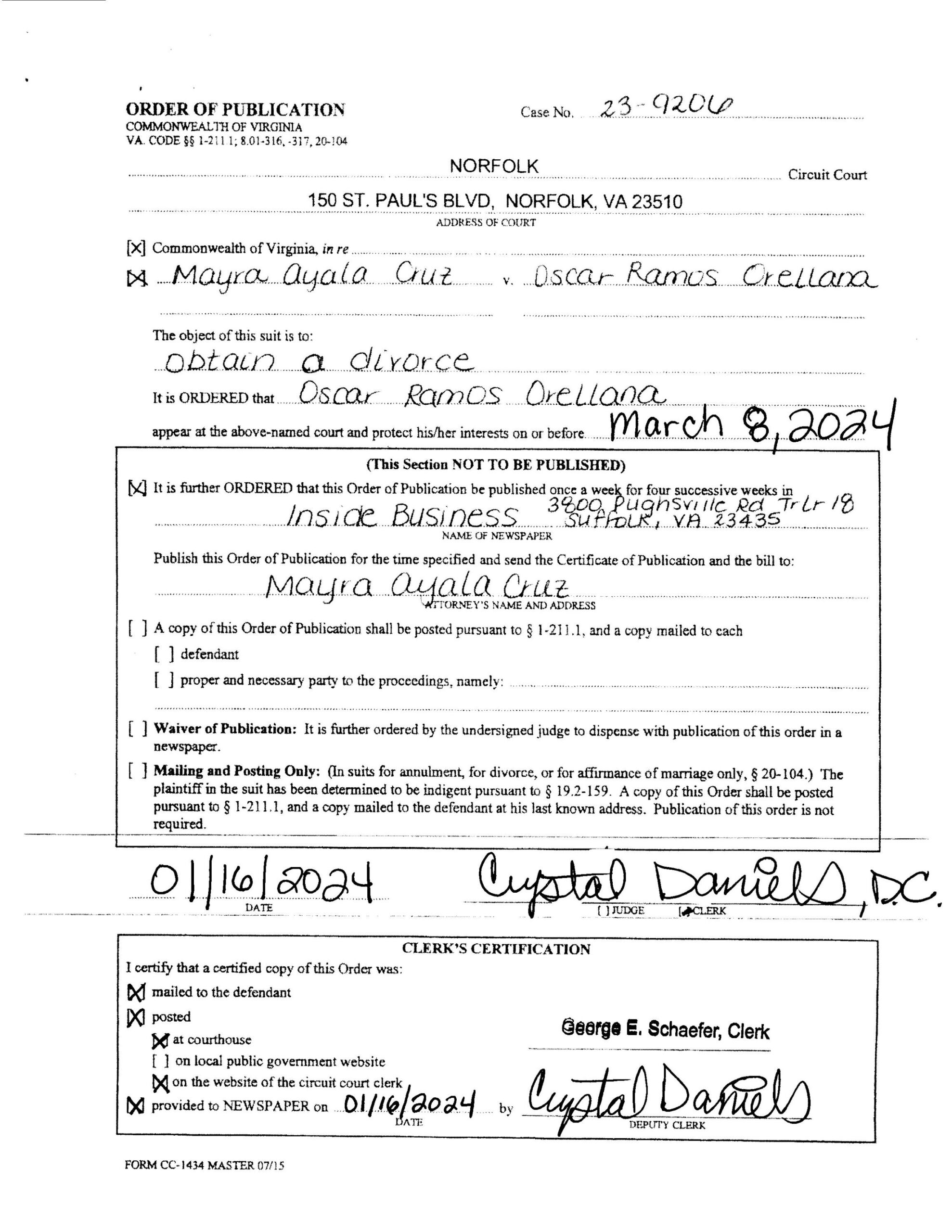 CL23-9206 ORDER OF PUBLICATION