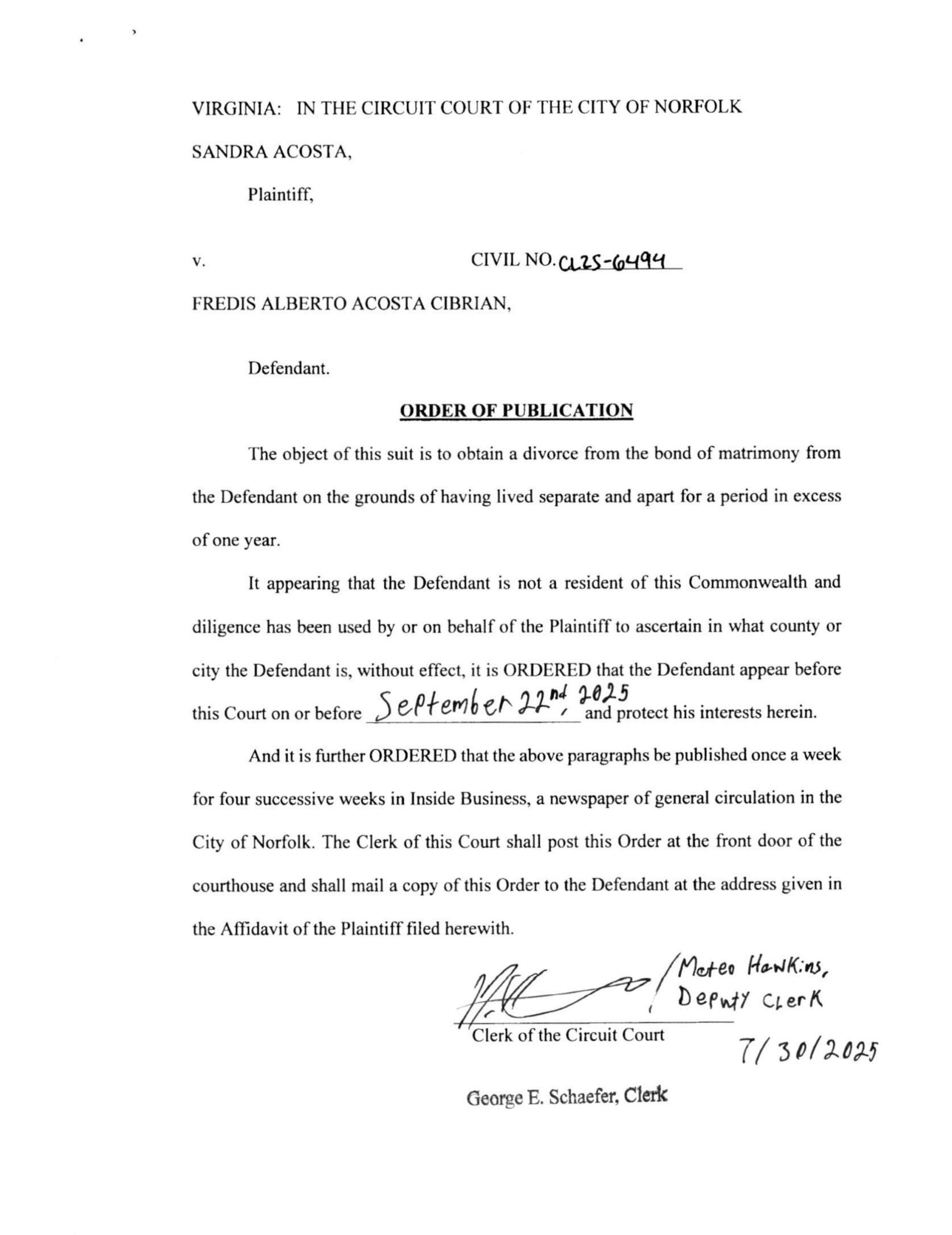 CL25-6494 Order of Publication