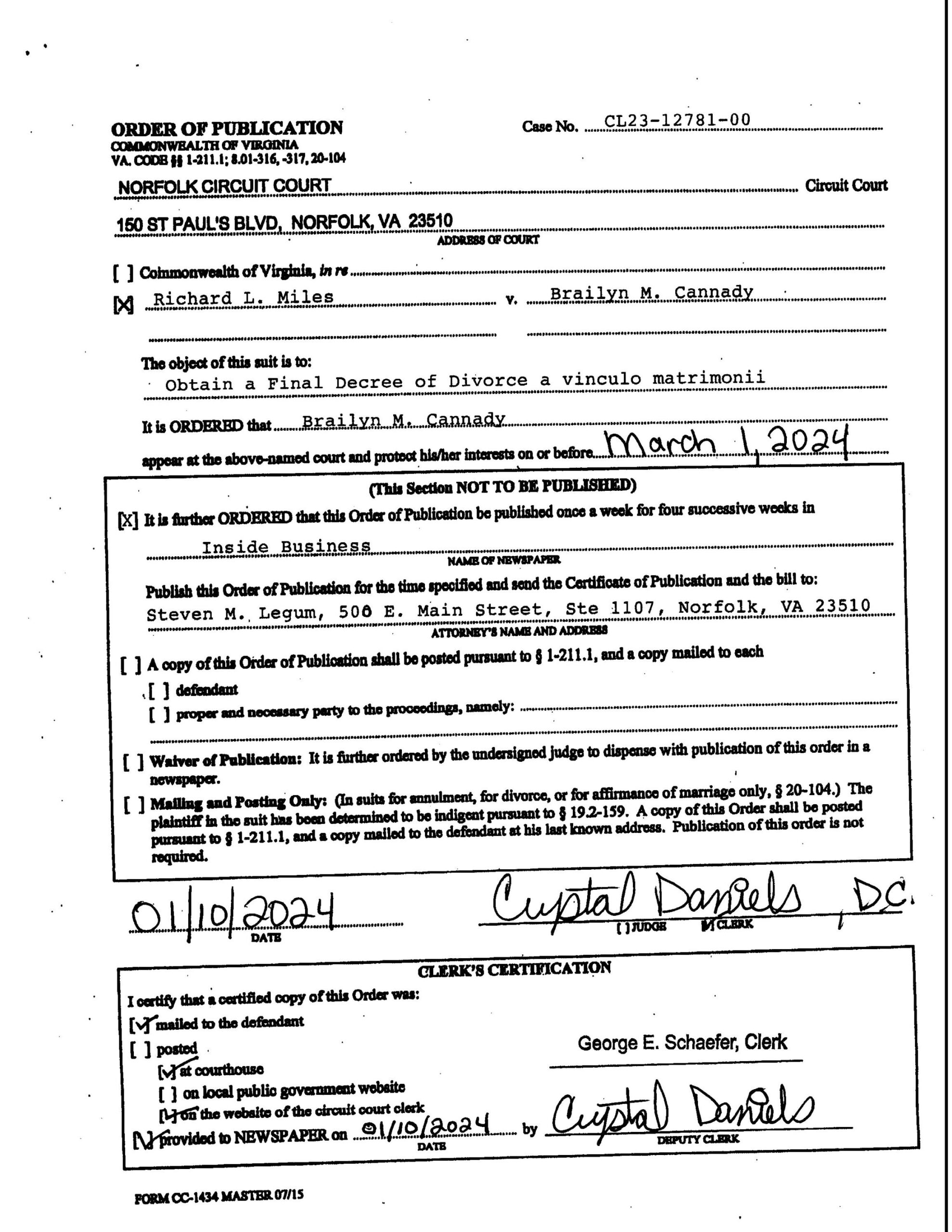 CL23-12781 ORDER OF PUBLICATION