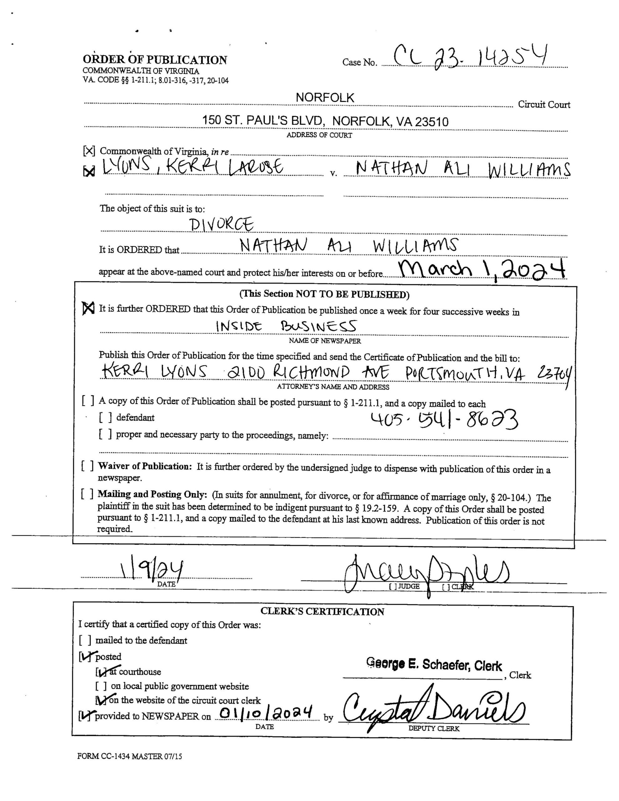 CL23-14254 ORDER OF PUBLICATION