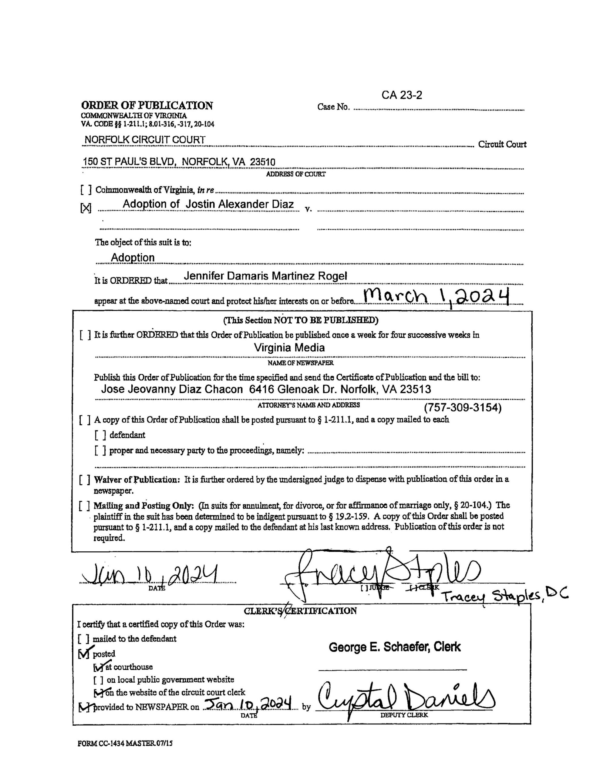 CA23-2 ORDER OF PUBLICATION